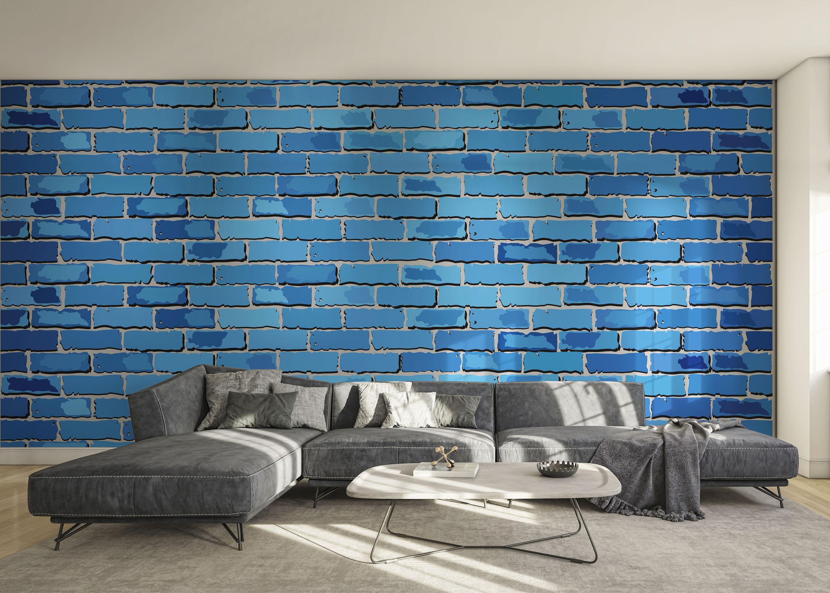 Fototapete Blue Color Brick mockup 0