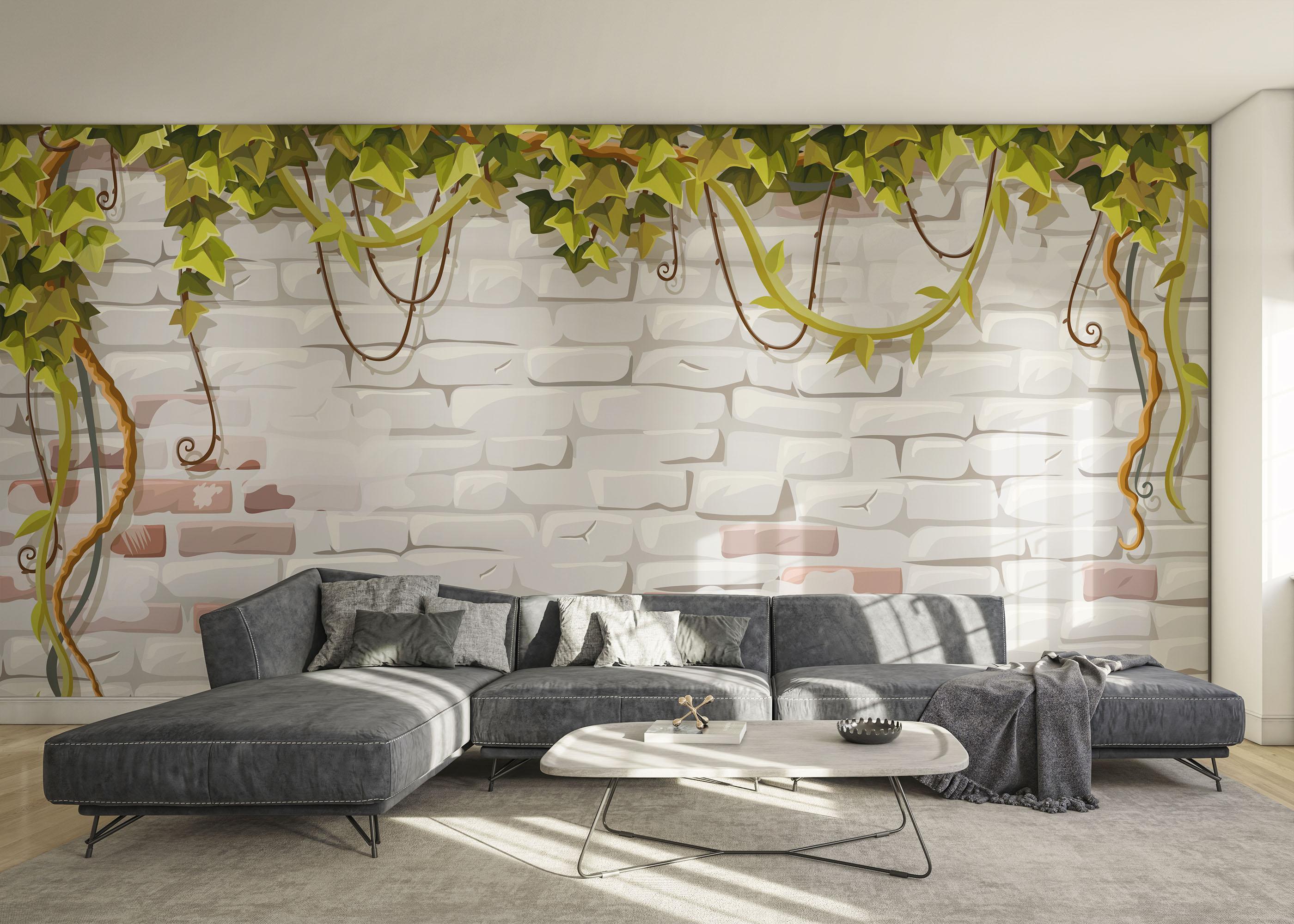 Fototapete Leaves White Brick mockup 0