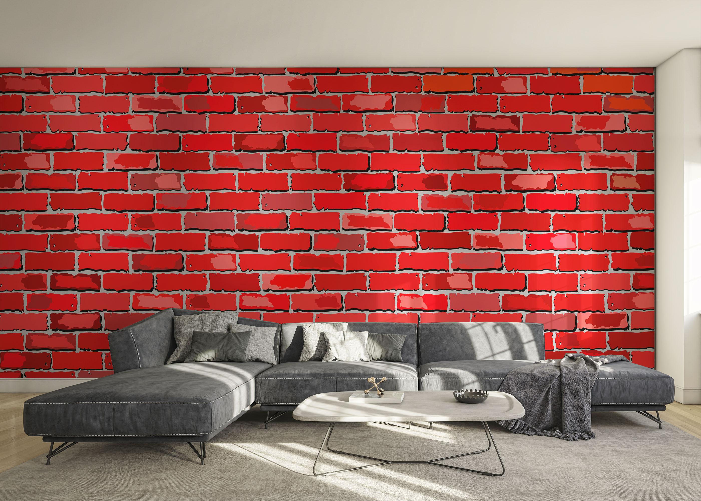 Fototapete Red Color Brick mockup 0