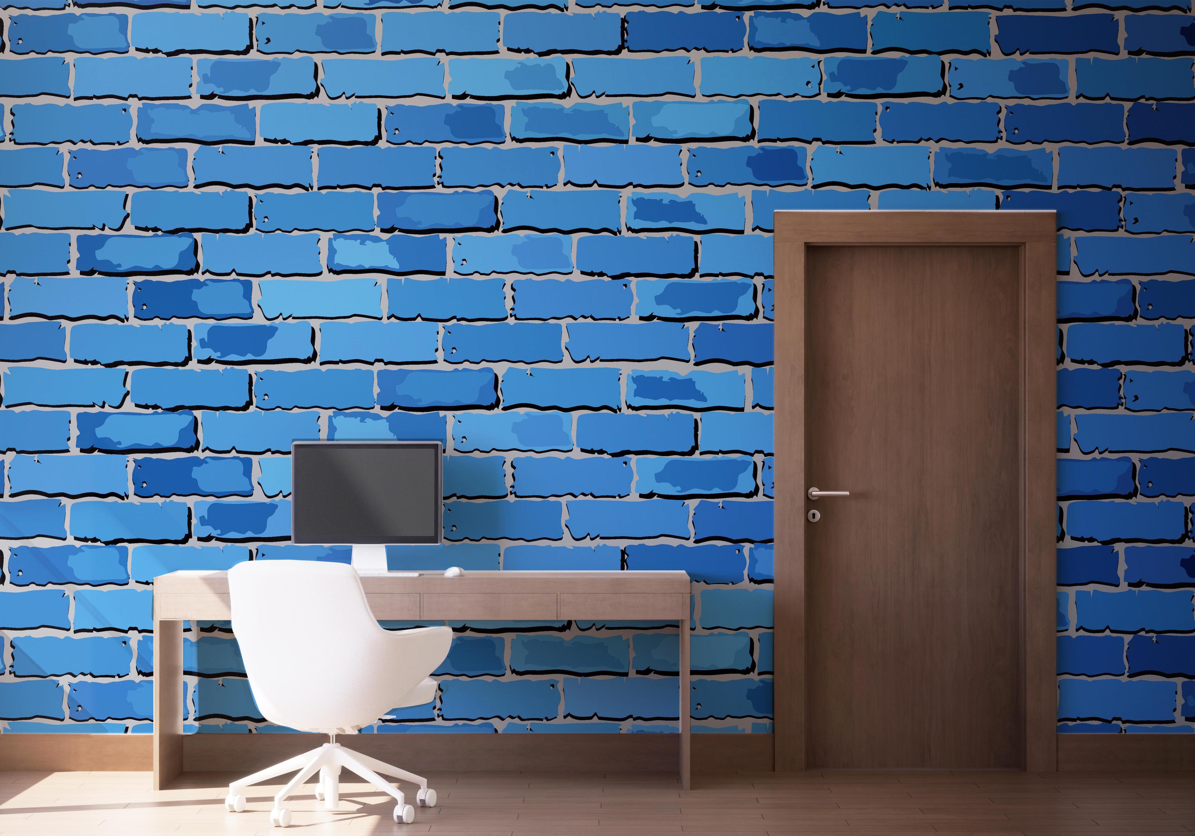 Fototapete Blue Color Brick mockup 1