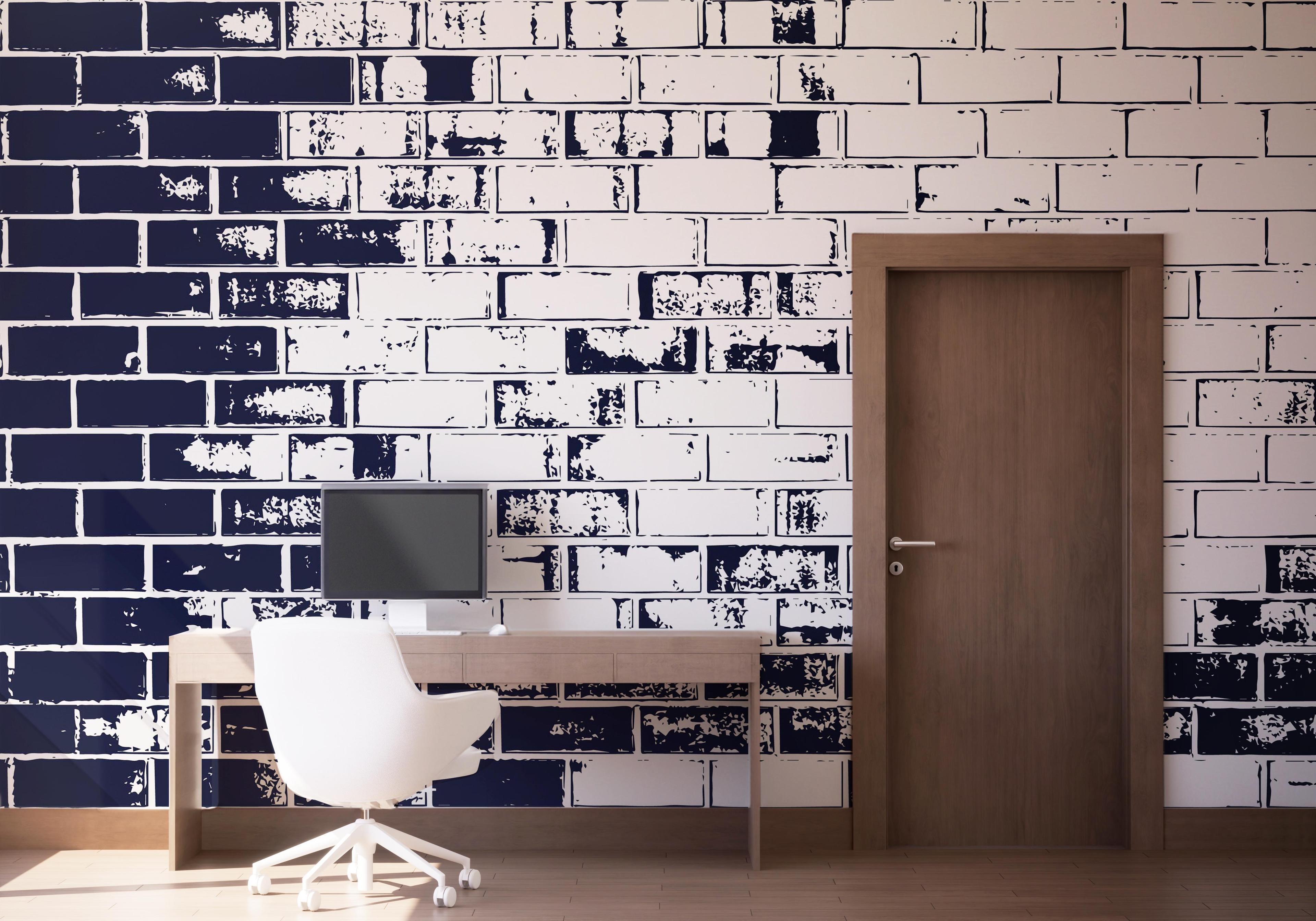 Fototapete Dark Blue Brick mockup 1