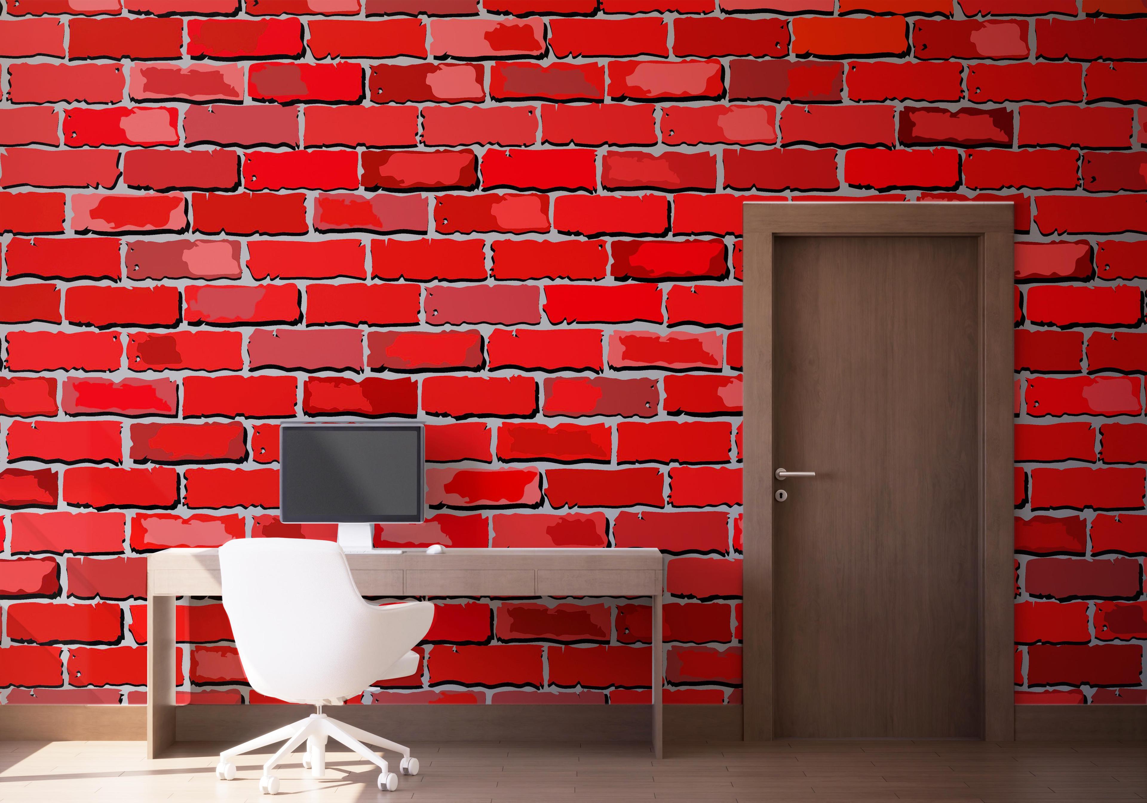 Fototapete Red Color Brick mockup 1