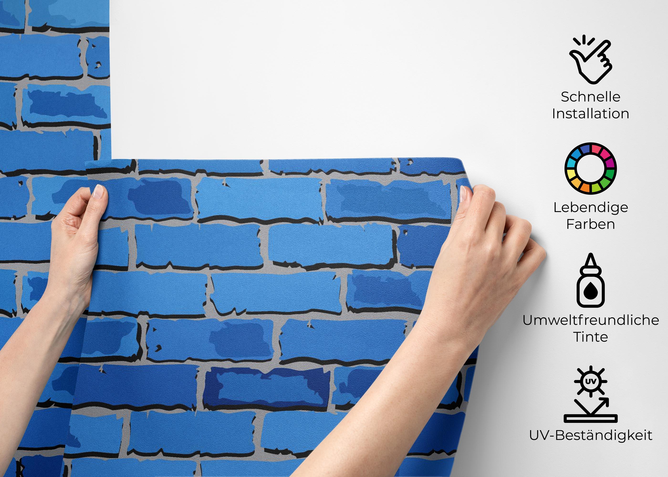 Fototapete Blue Color Brick mockup 2