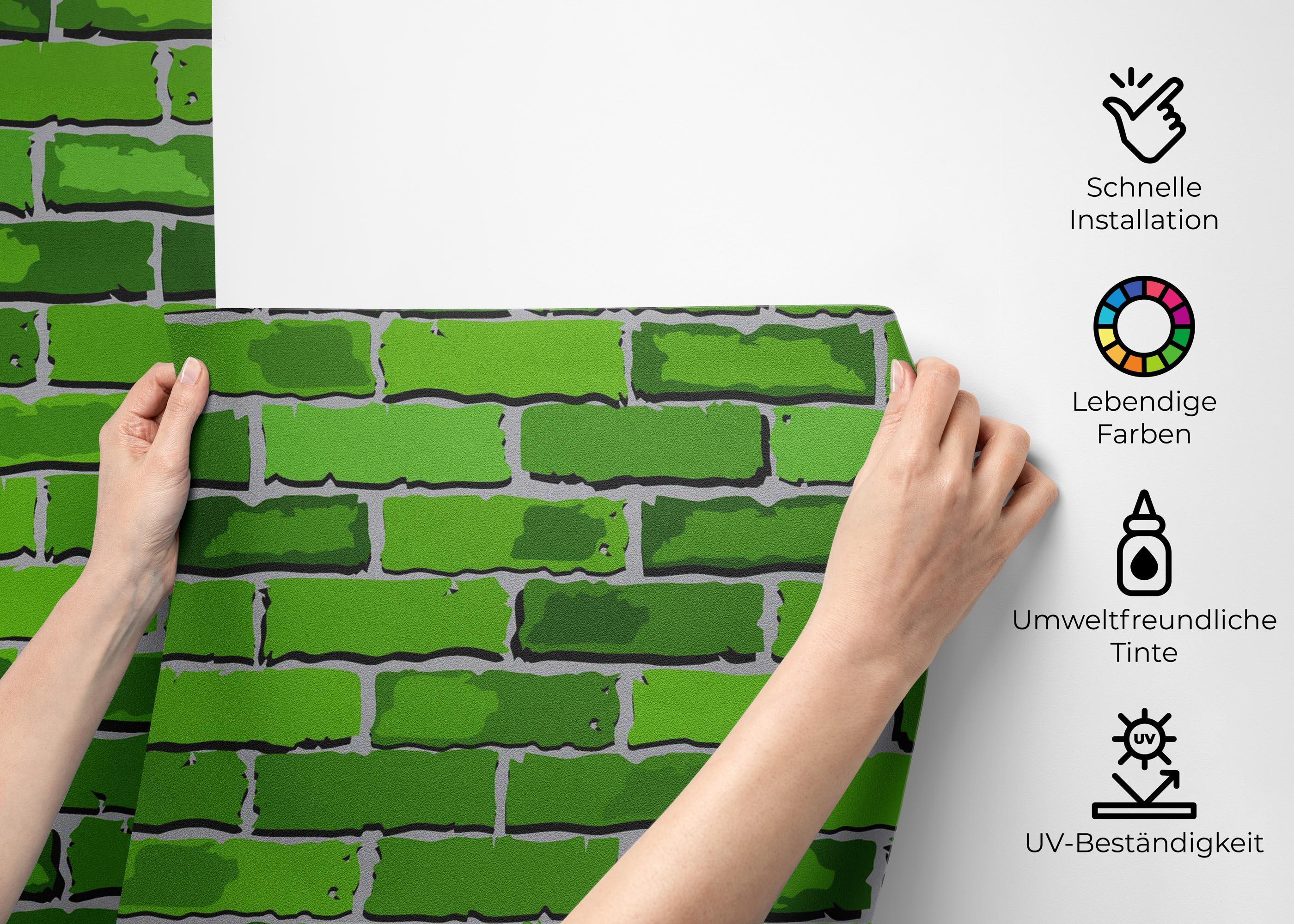 Fototapete Green Color Brick mockup 2
