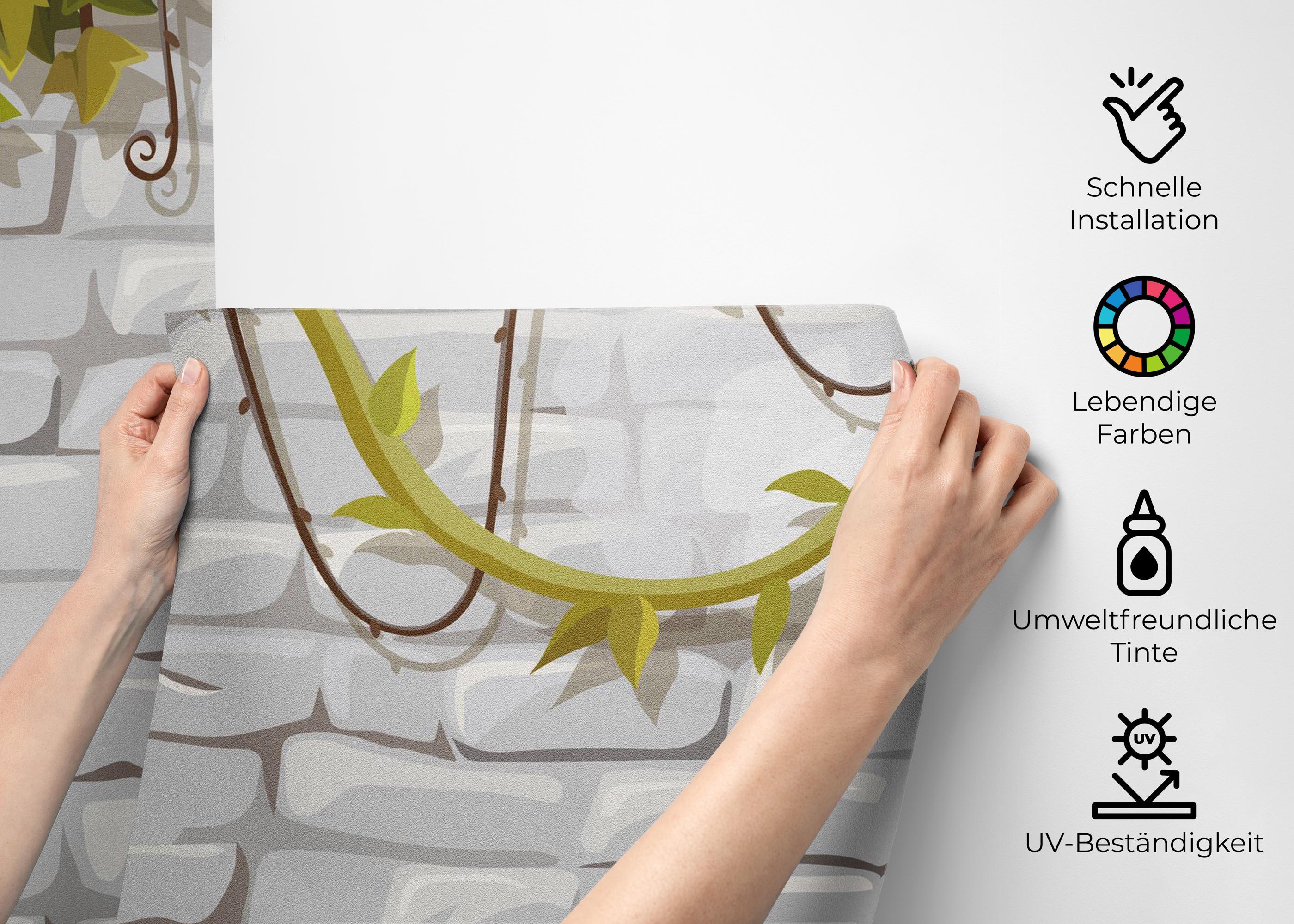 Fototapete Leaves White Brick mockup 2