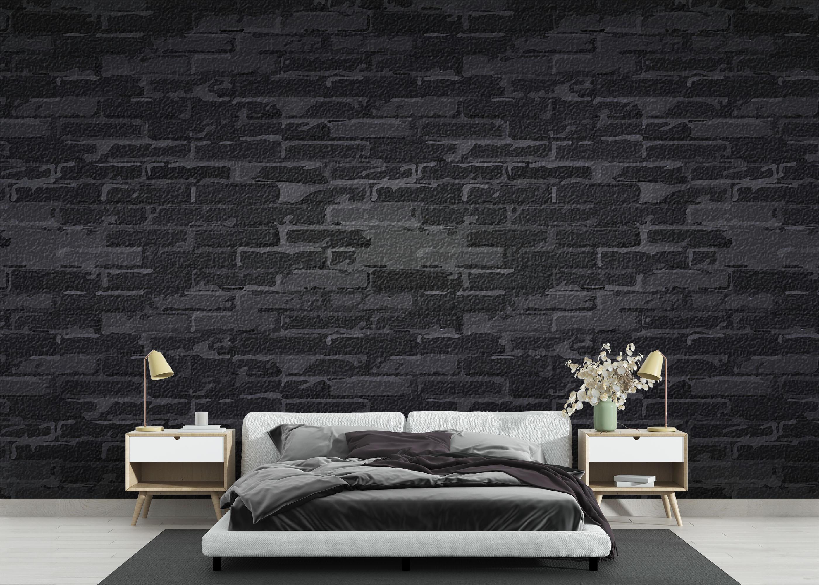 Fototapete Black Grey Brick Wall mockup 3