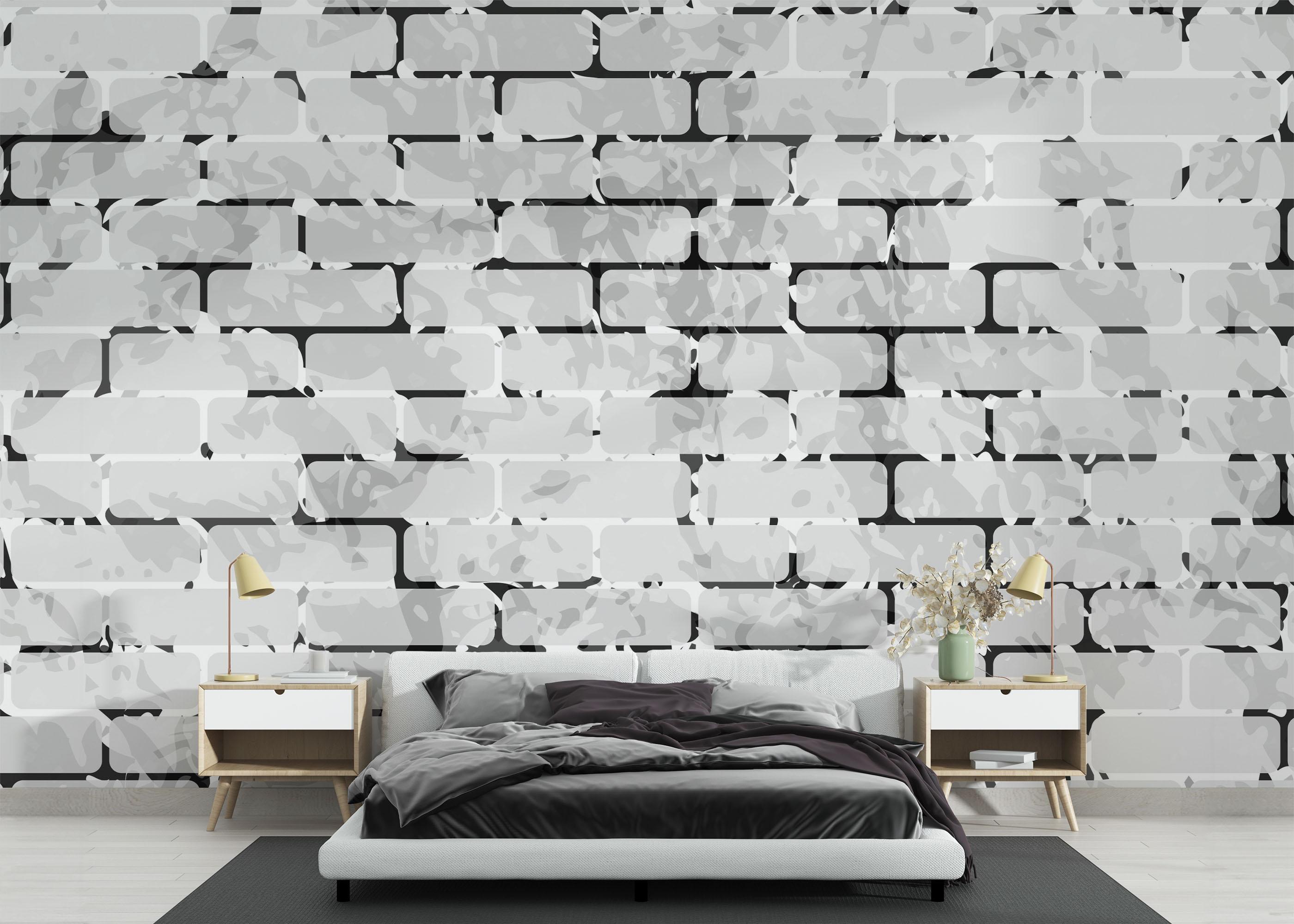 Fototapete Black Line Brick mockup 3