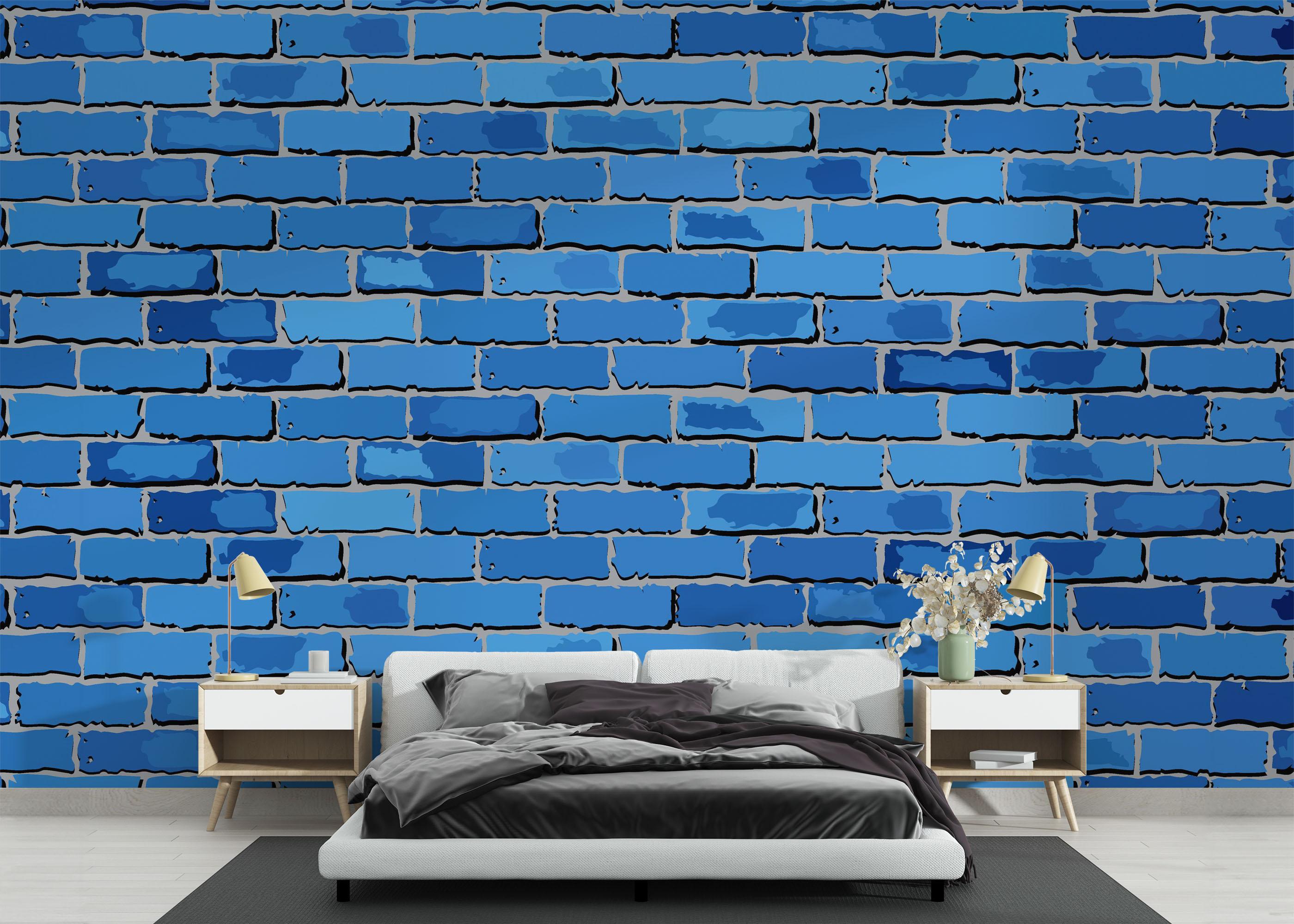 Fototapete Blue Color Brick mockup 3