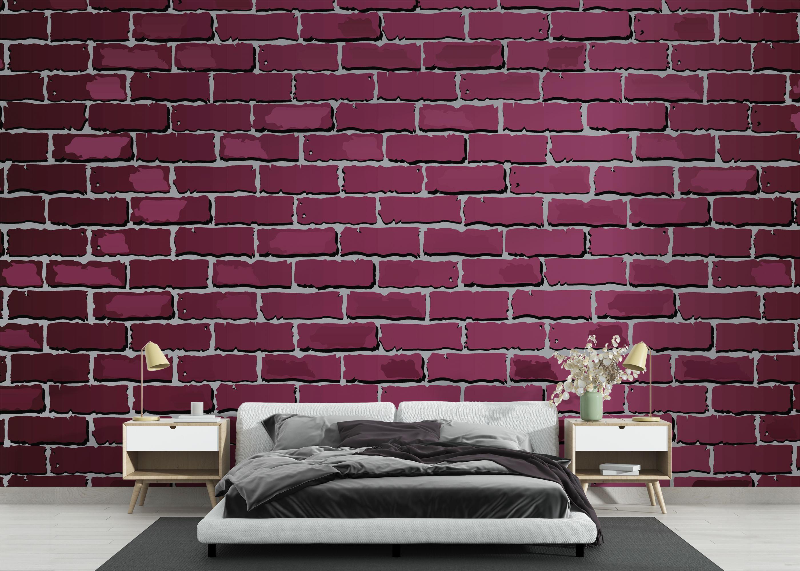 Fototapete Burgundy Color Brick mockup 3
