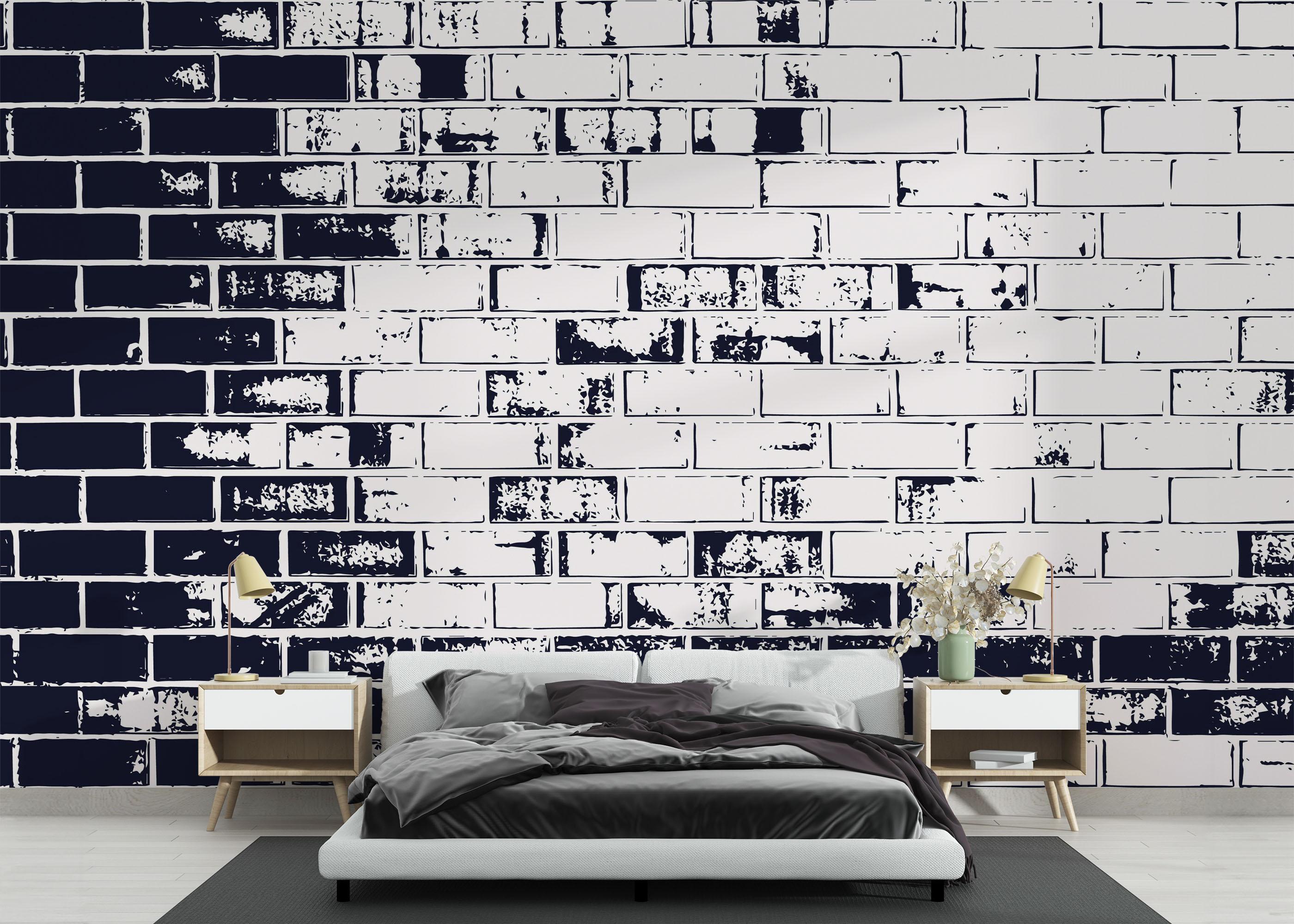 Fototapete Dark Blue Brick mockup 3