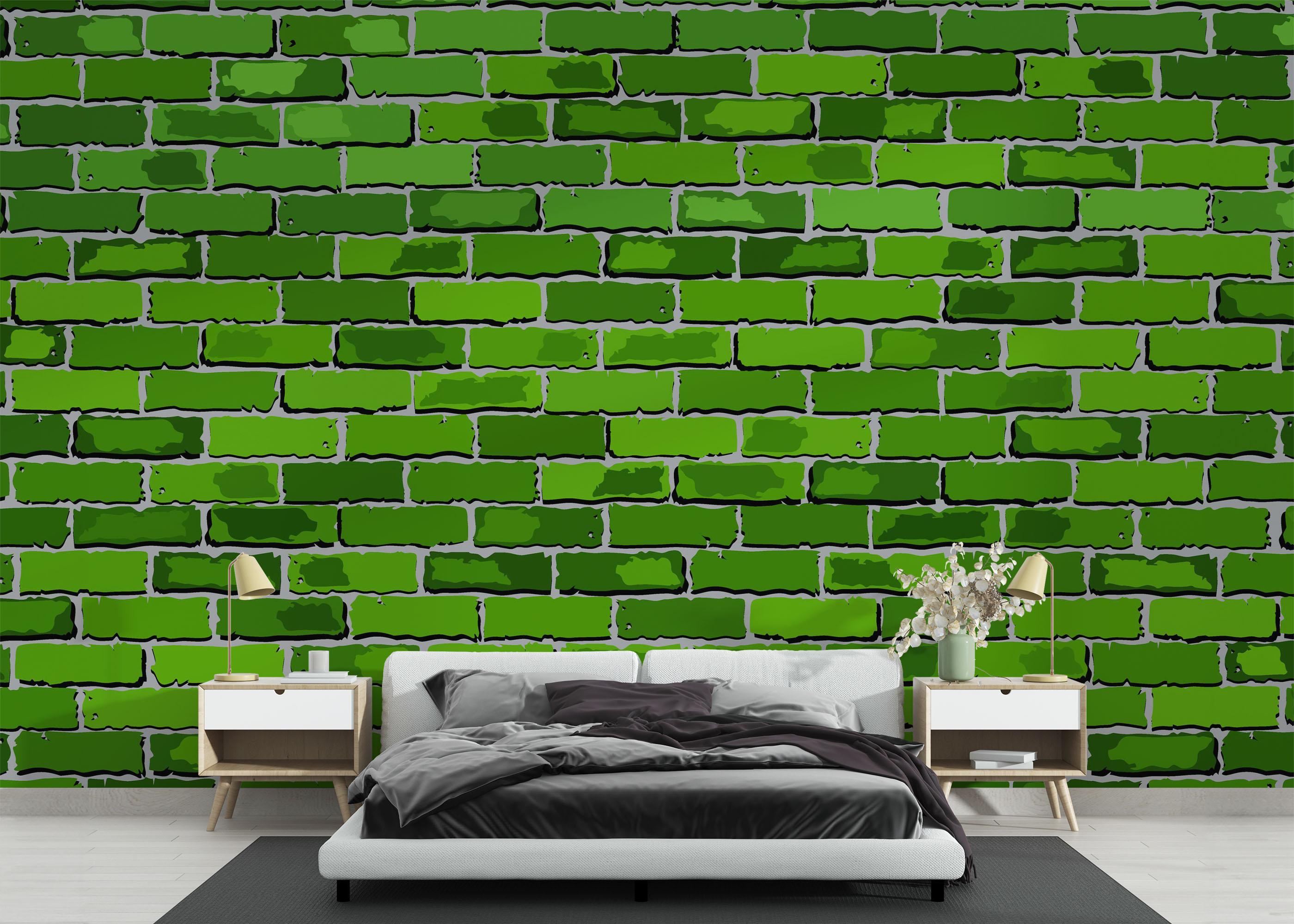 Fototapete Green Color Brick mockup 3