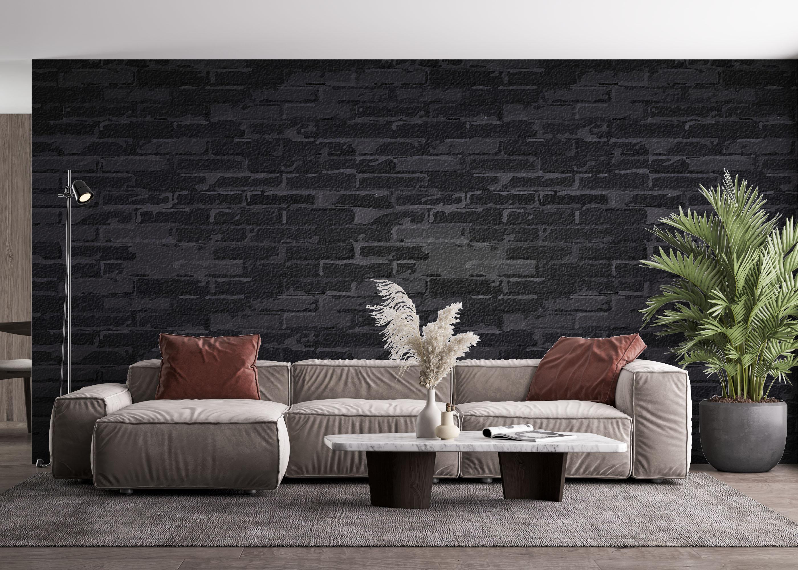 Fototapete Black Grey Brick Wall mockup 4