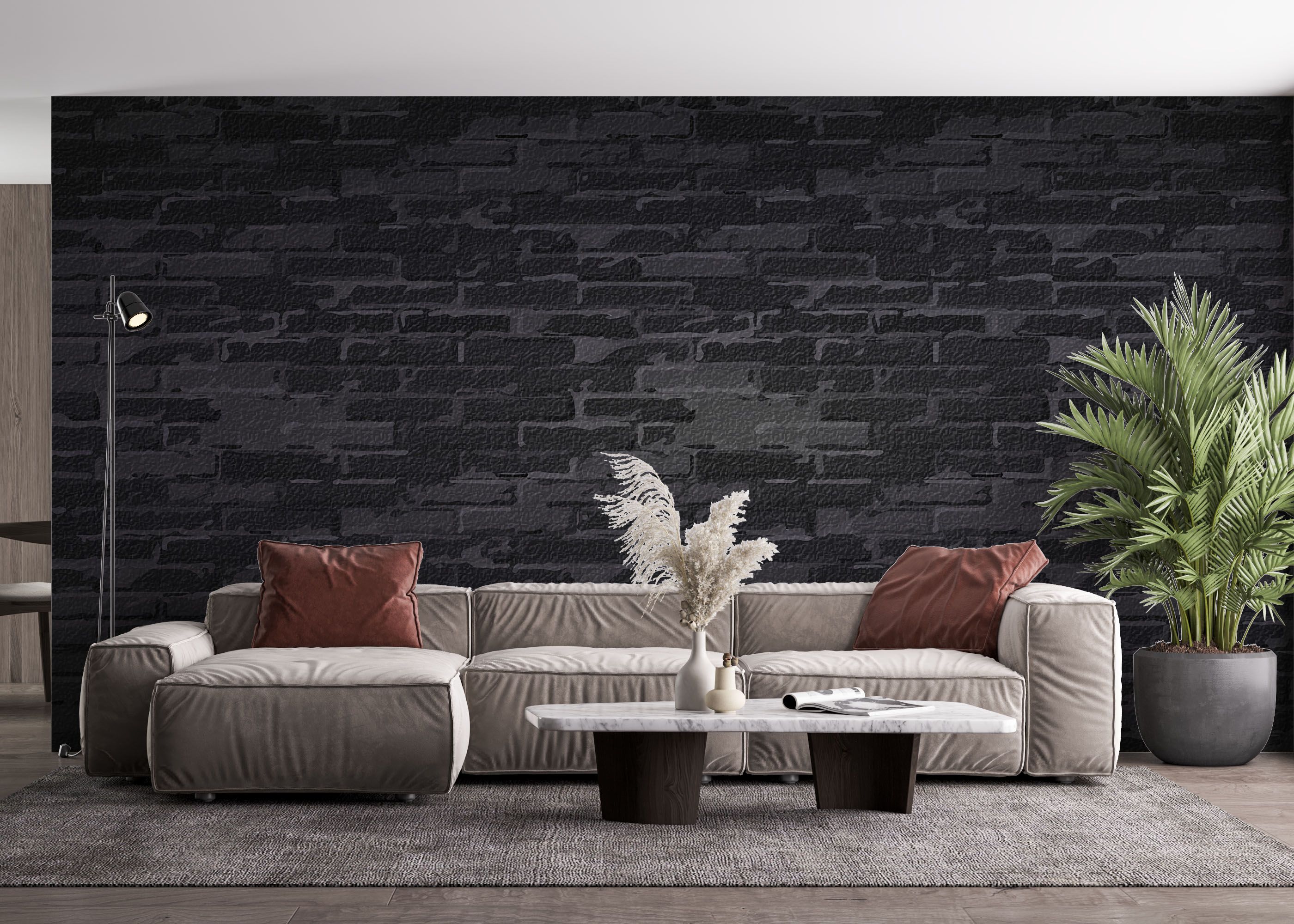 Black Grey Brick Wall mockup 4