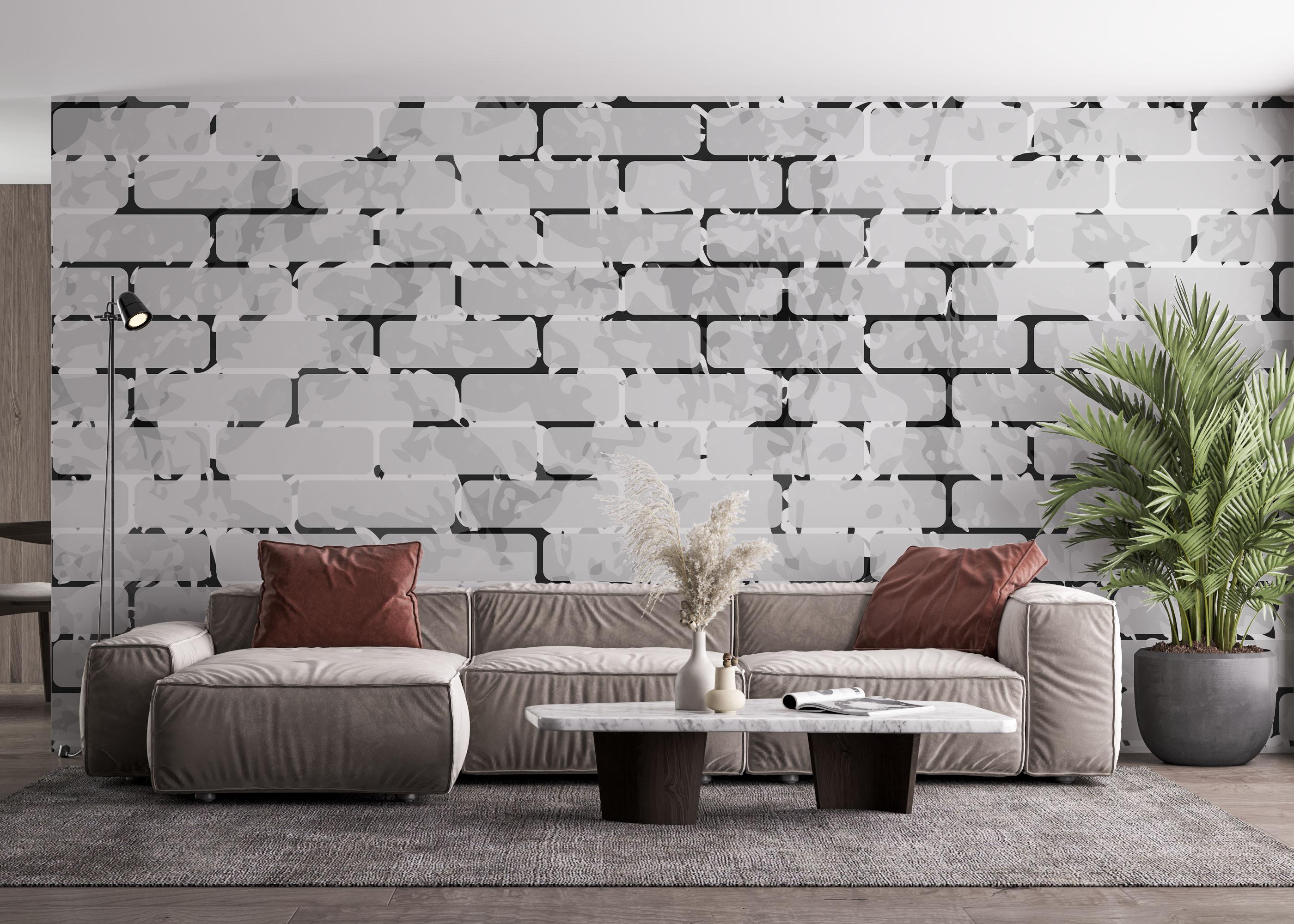 Fototapete Black Line Brick mockup 4