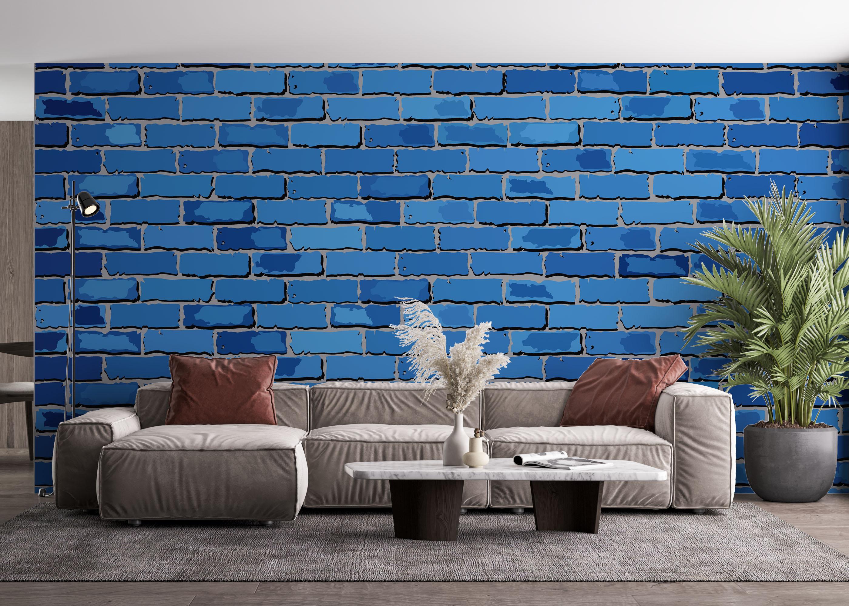 Fototapete Blue Color Brick mockup 4