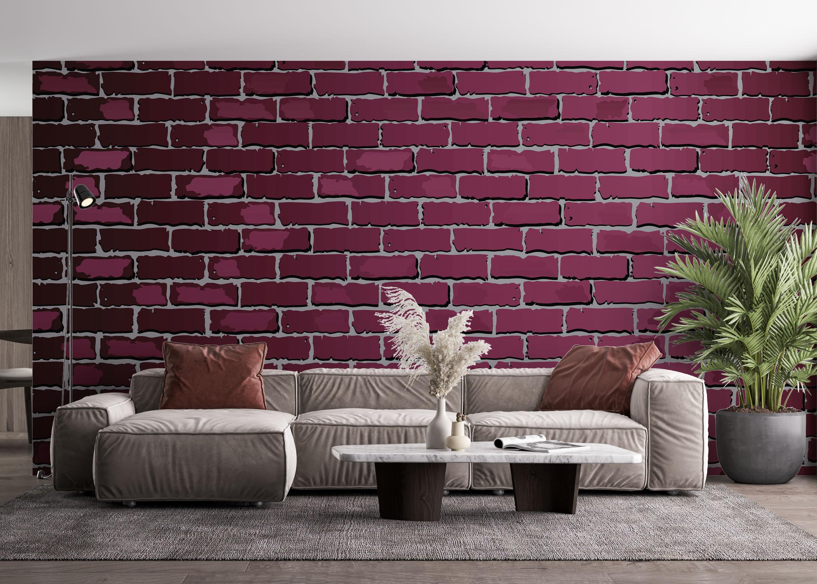 Fototapete Burgundy Color Brick mockup 4