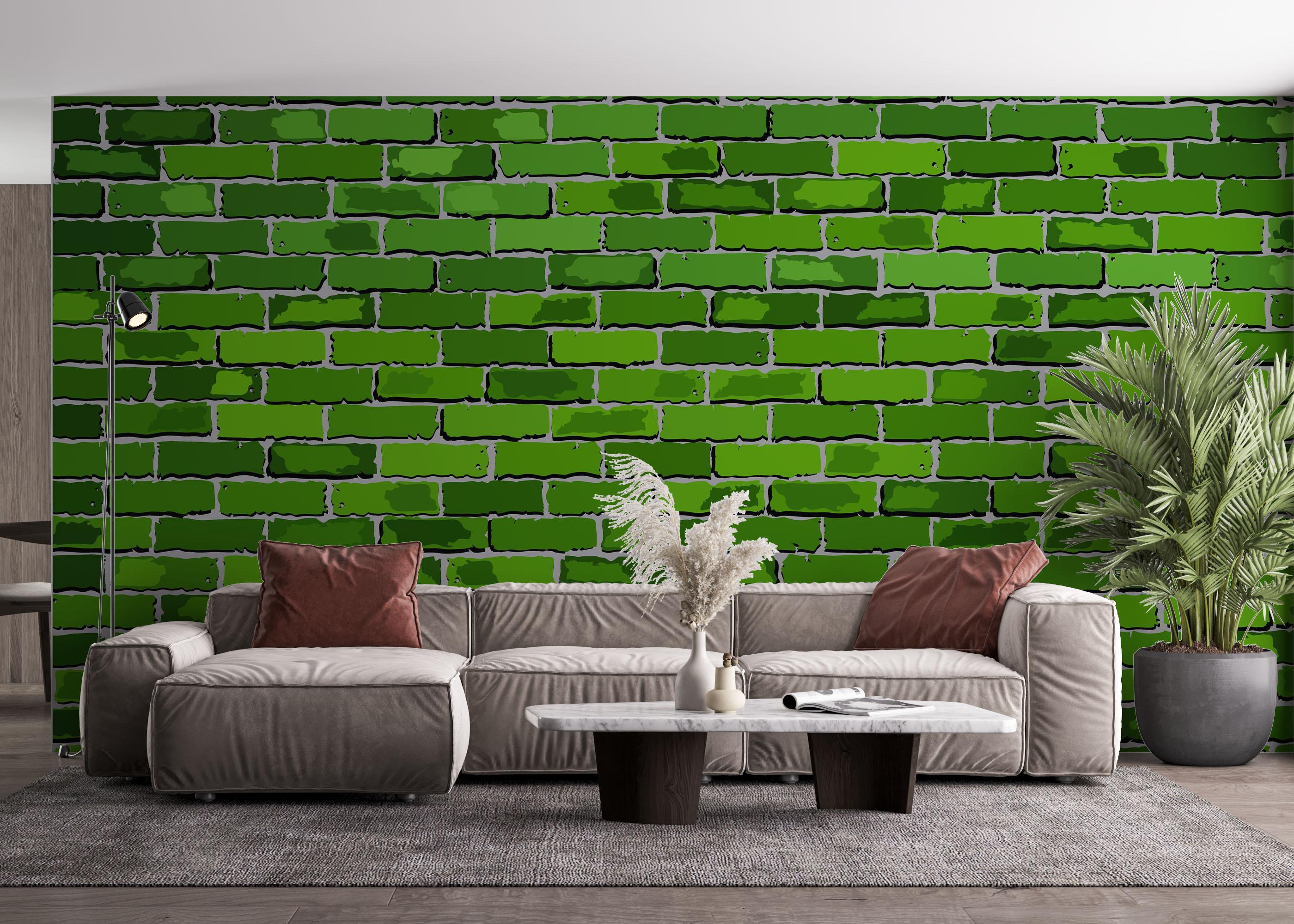 Fototapete Green Color Brick mockup 4