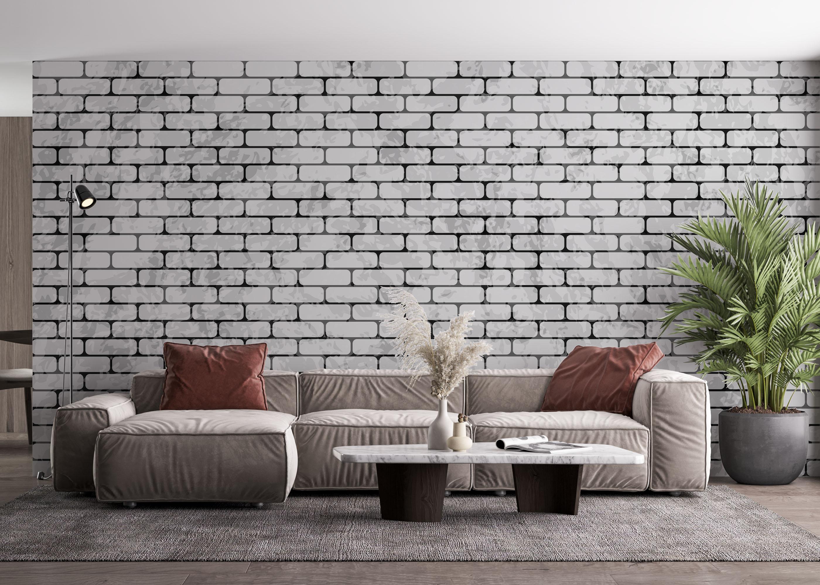 Fototapete Light Brick Grey Wall mockup 4