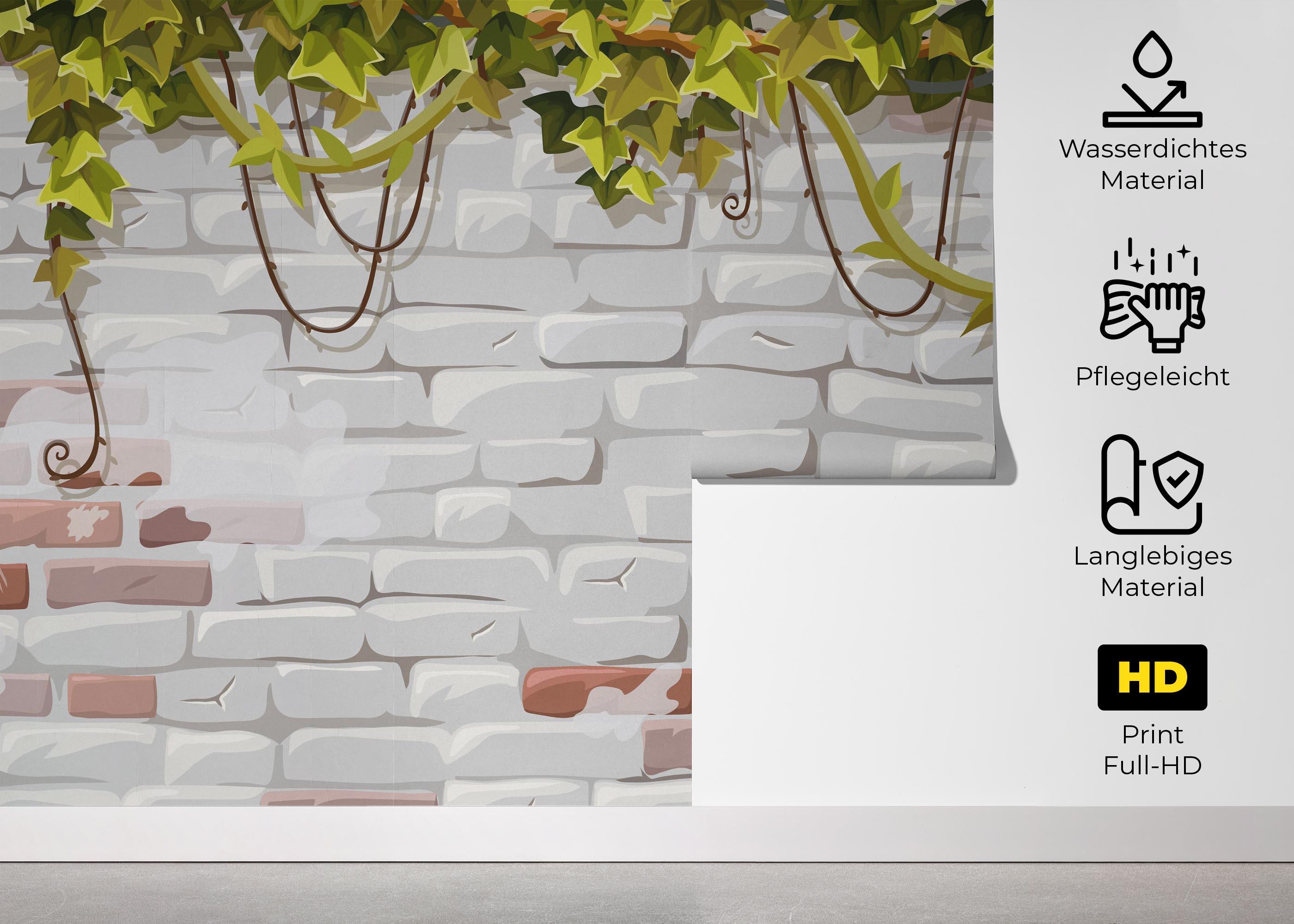 Fototapete Leaves White Brick mockup 5