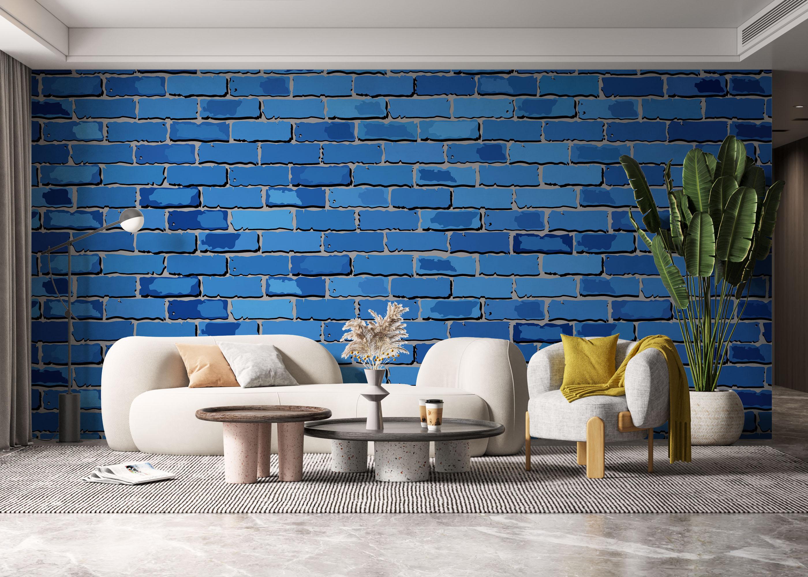 Fototapete Blue Color Brick mockup 6