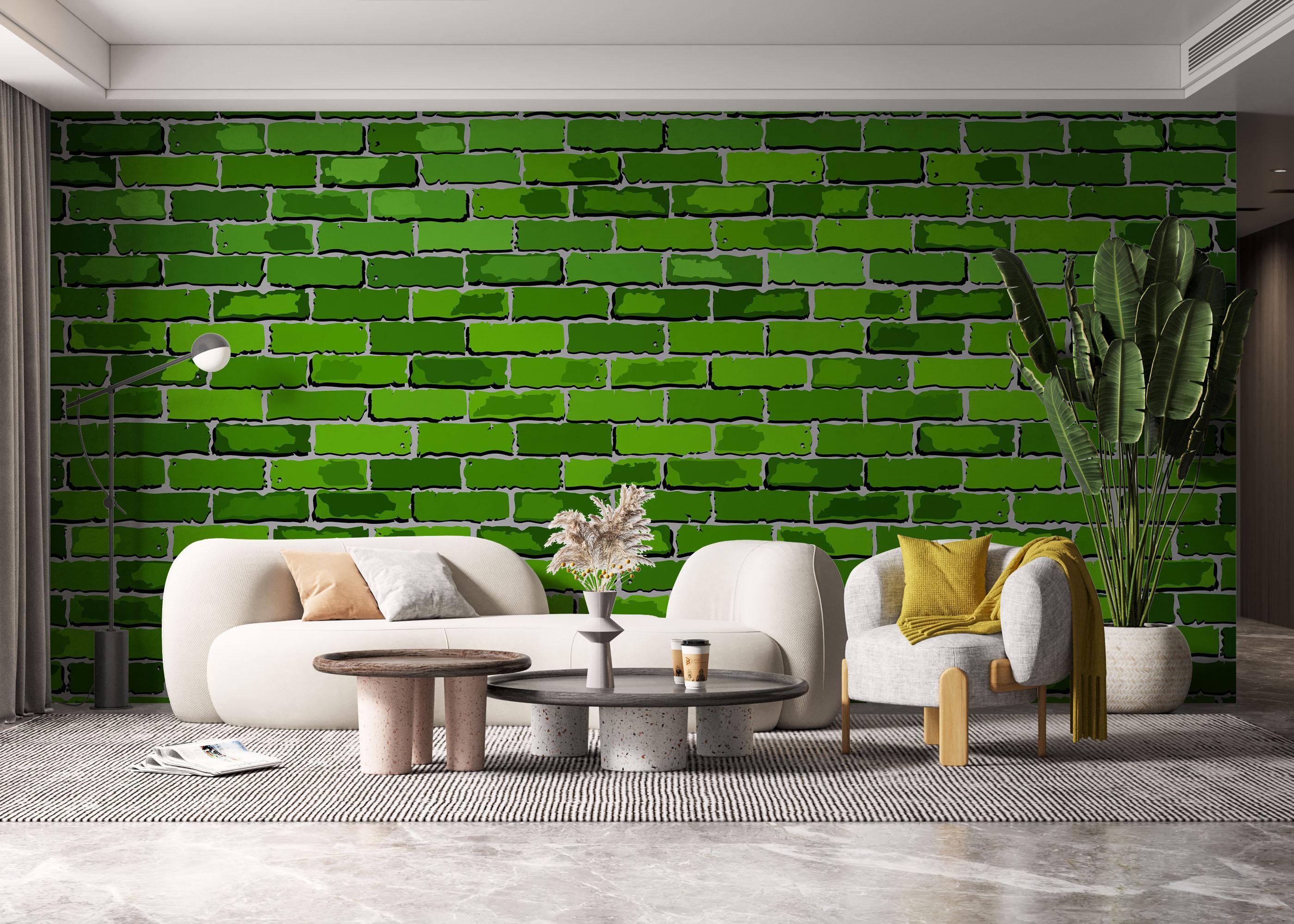 Fototapete Green Color Brick mockup 6