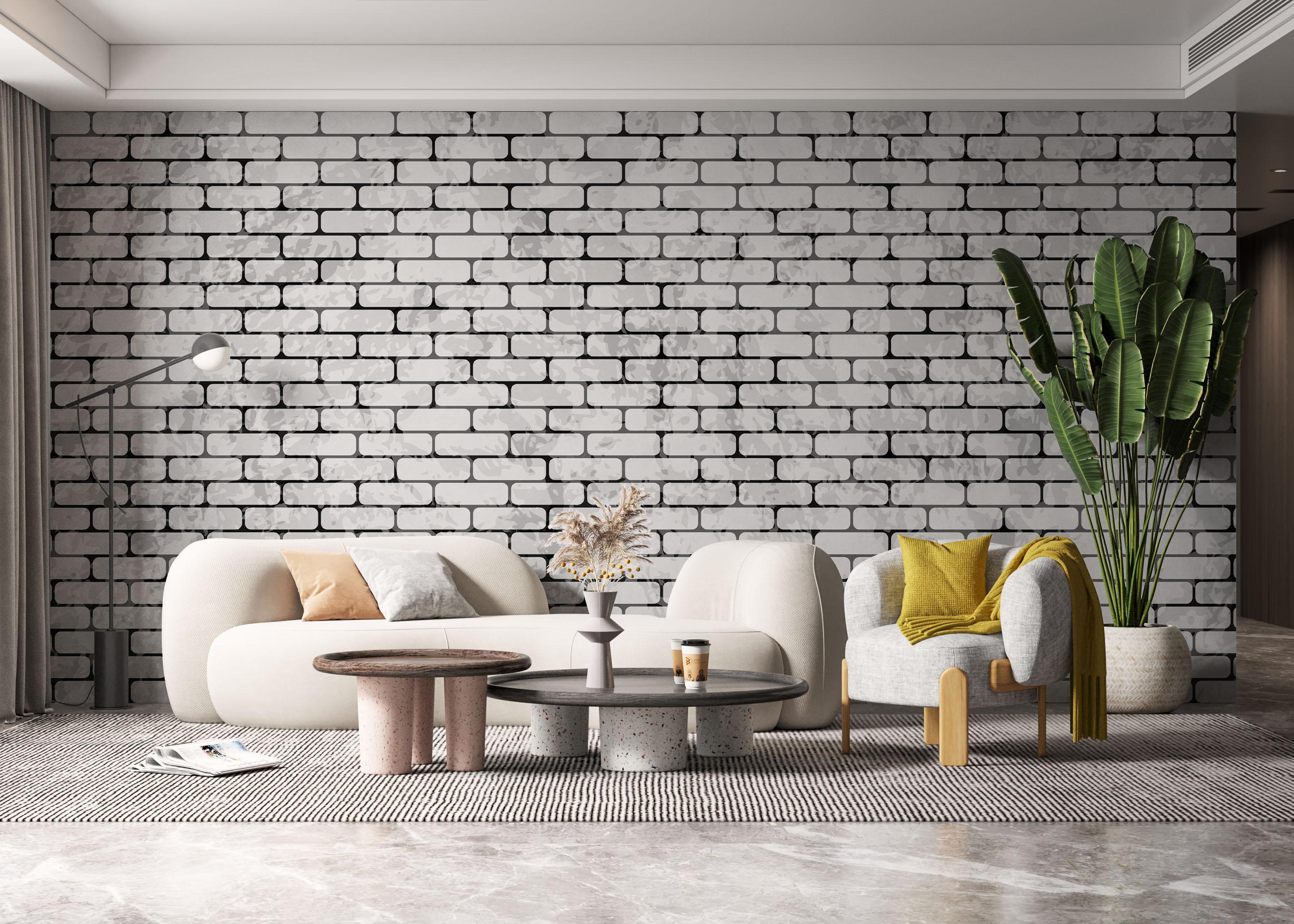 Fototapete Light Brick Grey Wall mockup 6