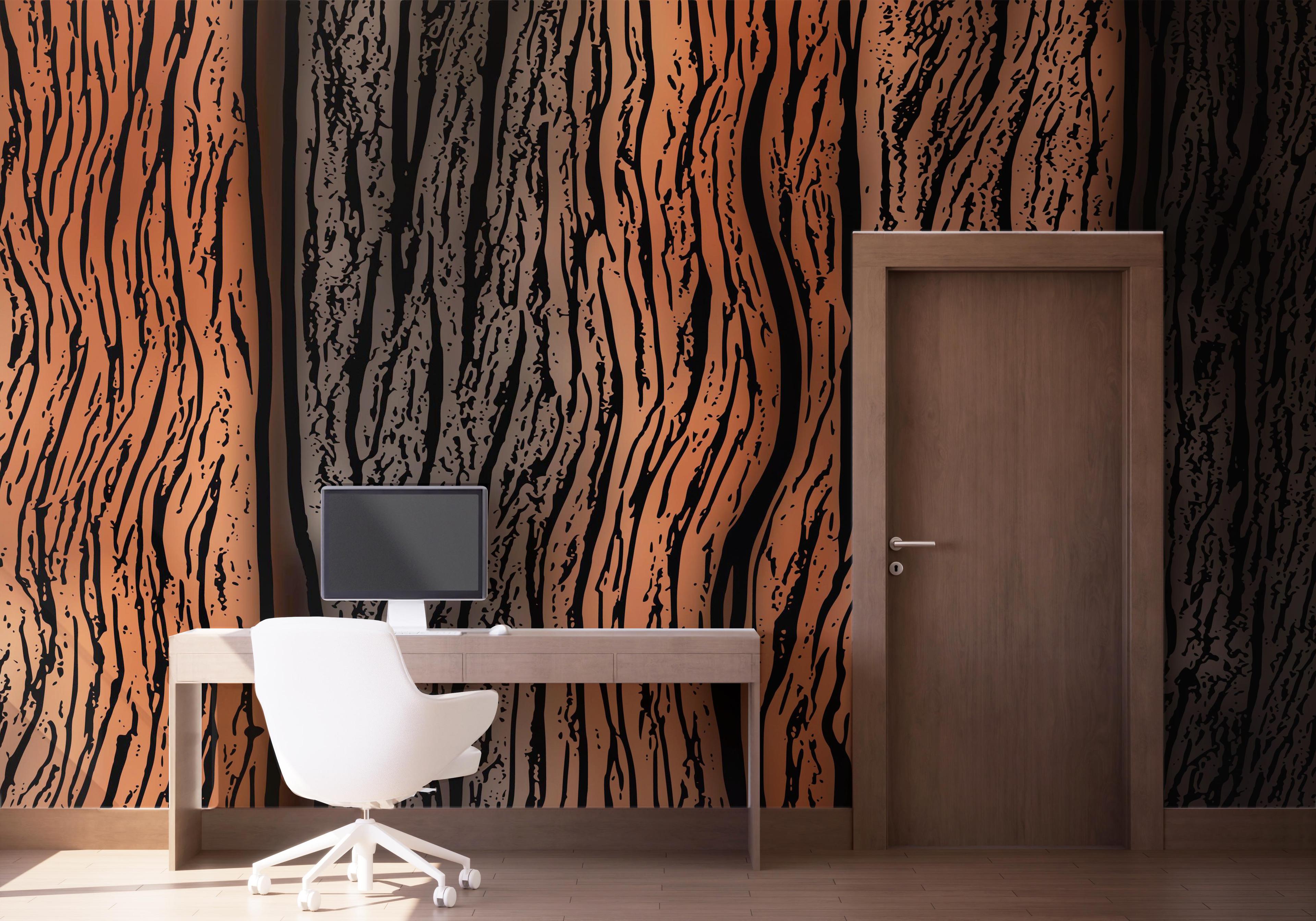 Fototapete Orange Black Wood mockup 1