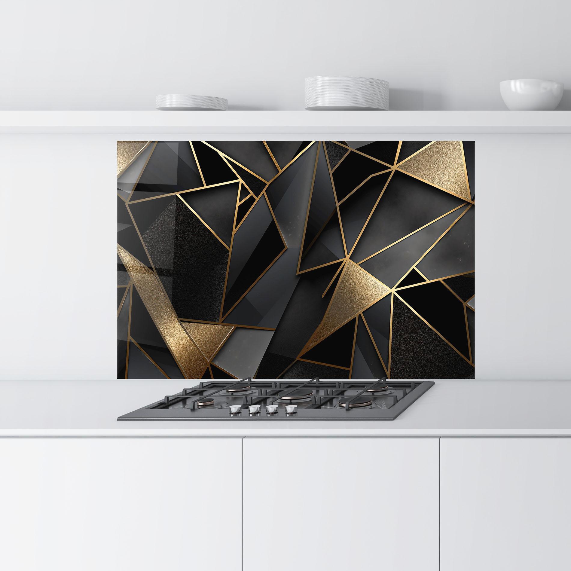 Küchenrückwand Glas Abstract Golden Art mockup 9