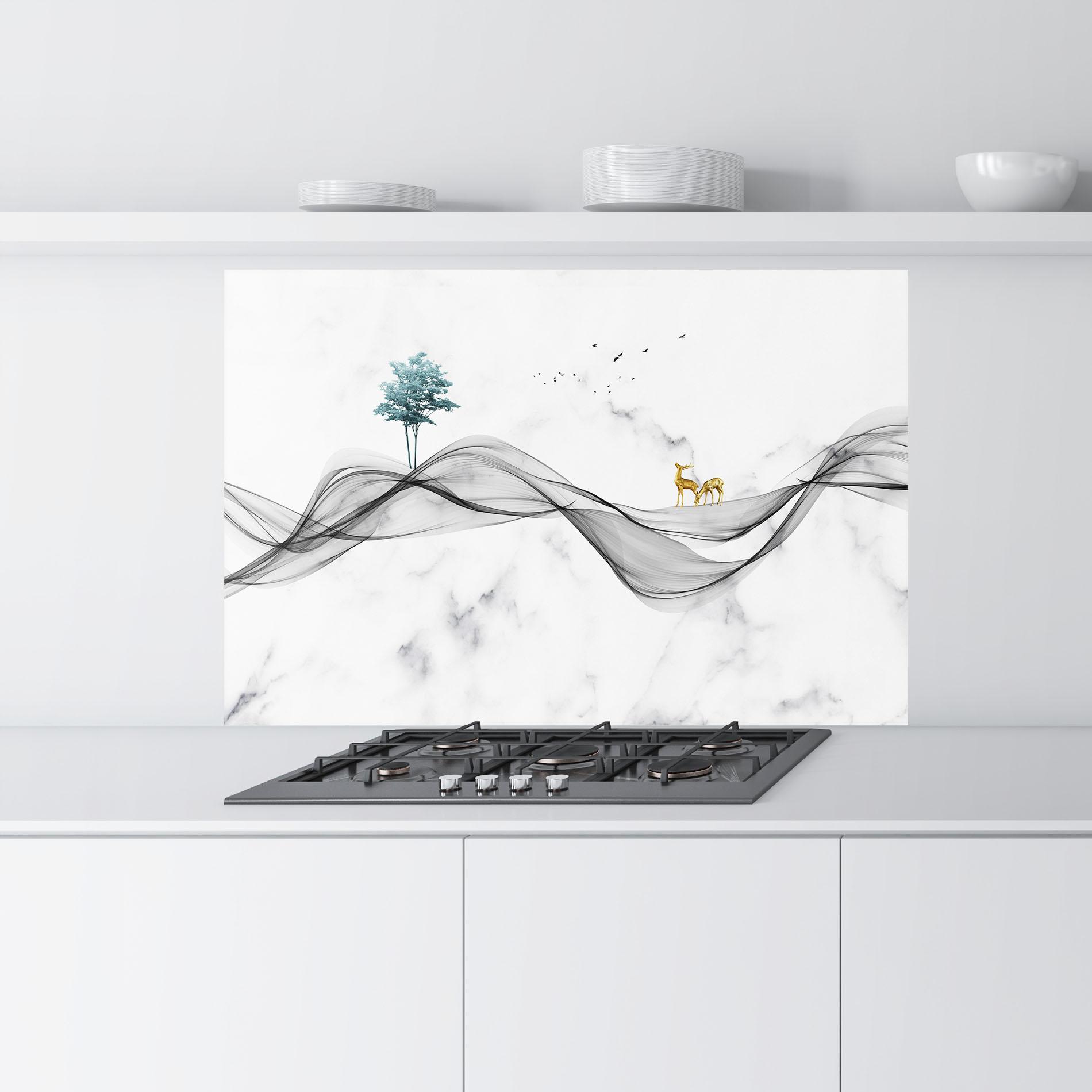 Küchenrückwand Glas Abstract Golden Landscape 1 mockup 9