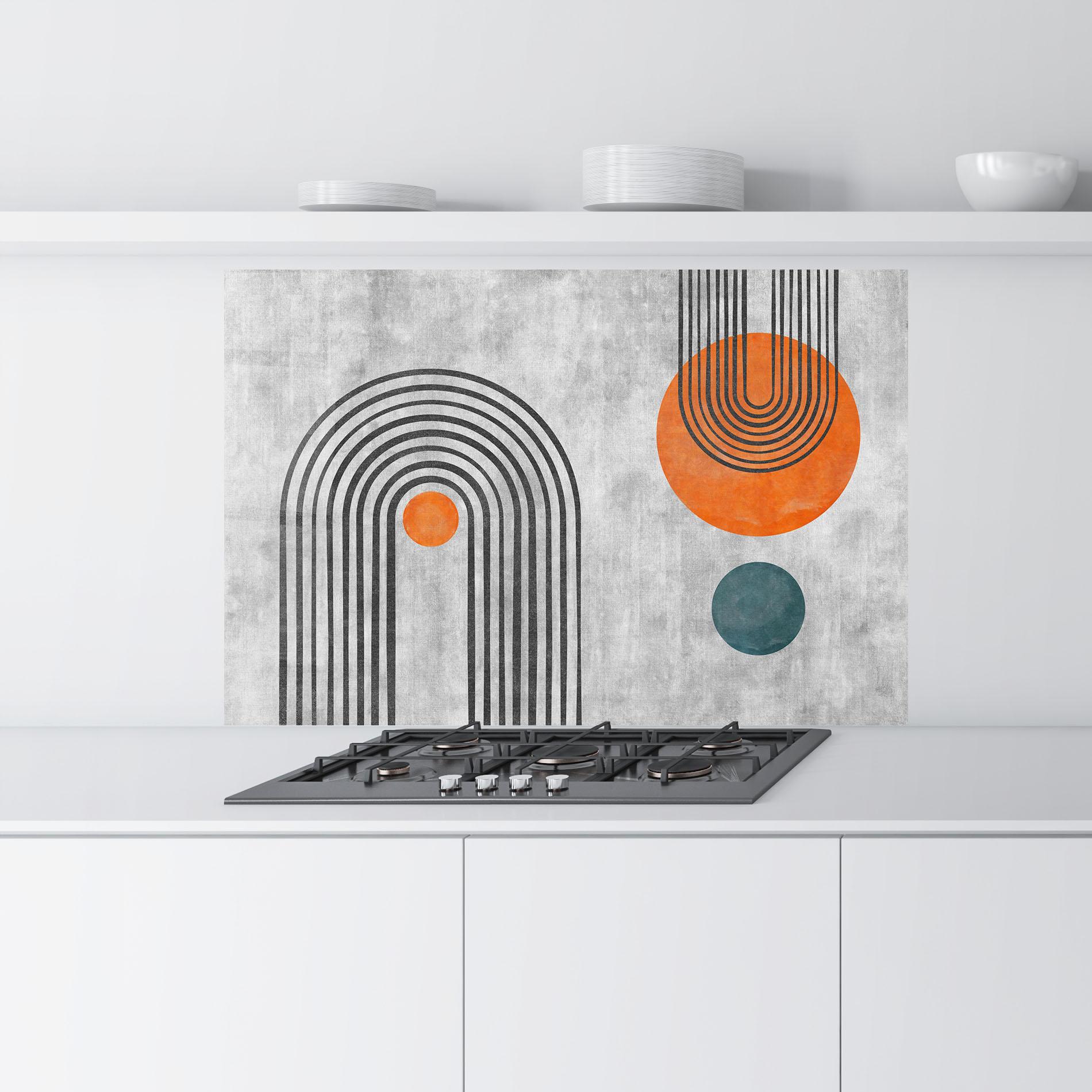 Küchenrückwand Glas Abstract Orange Circles mockup 9