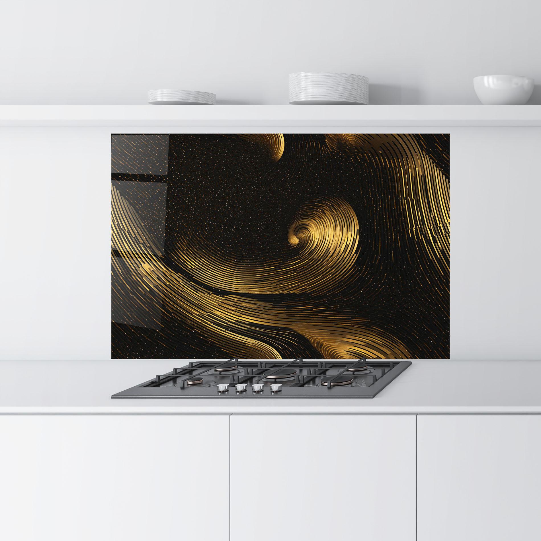 Küchenrückwand Glas Black Painting With Gold mockup 9