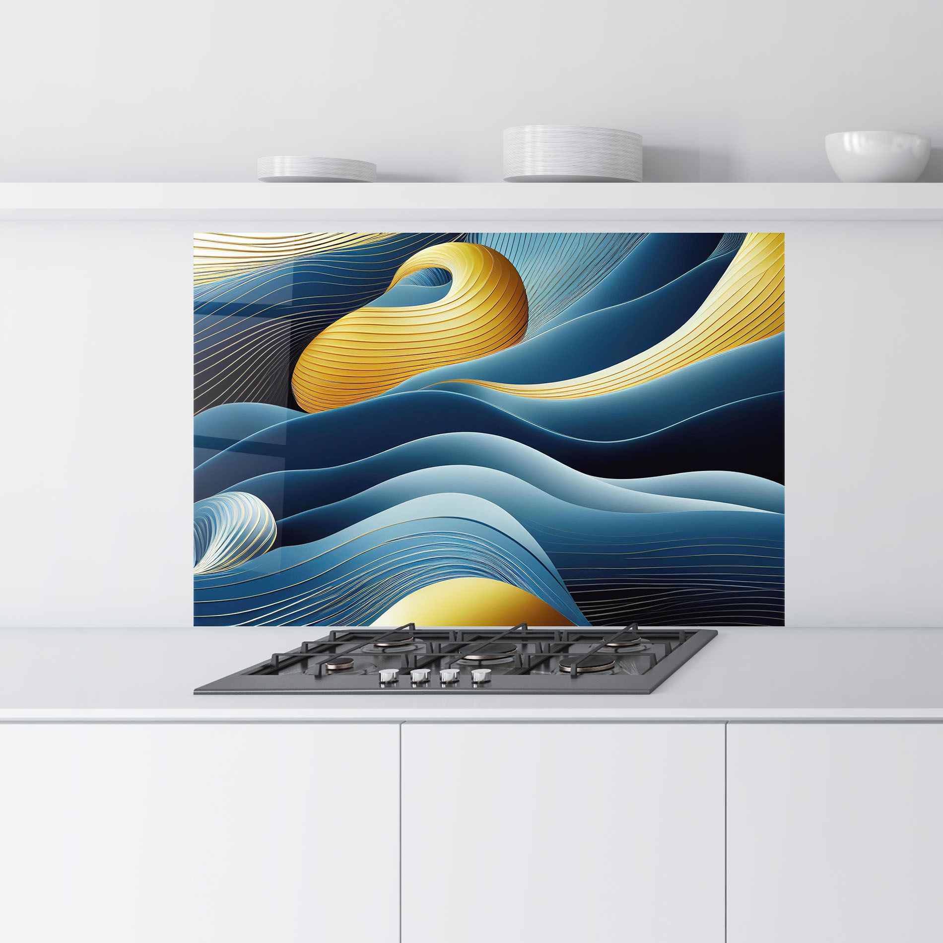 Blue And Gold Wavy Curves mockup 9