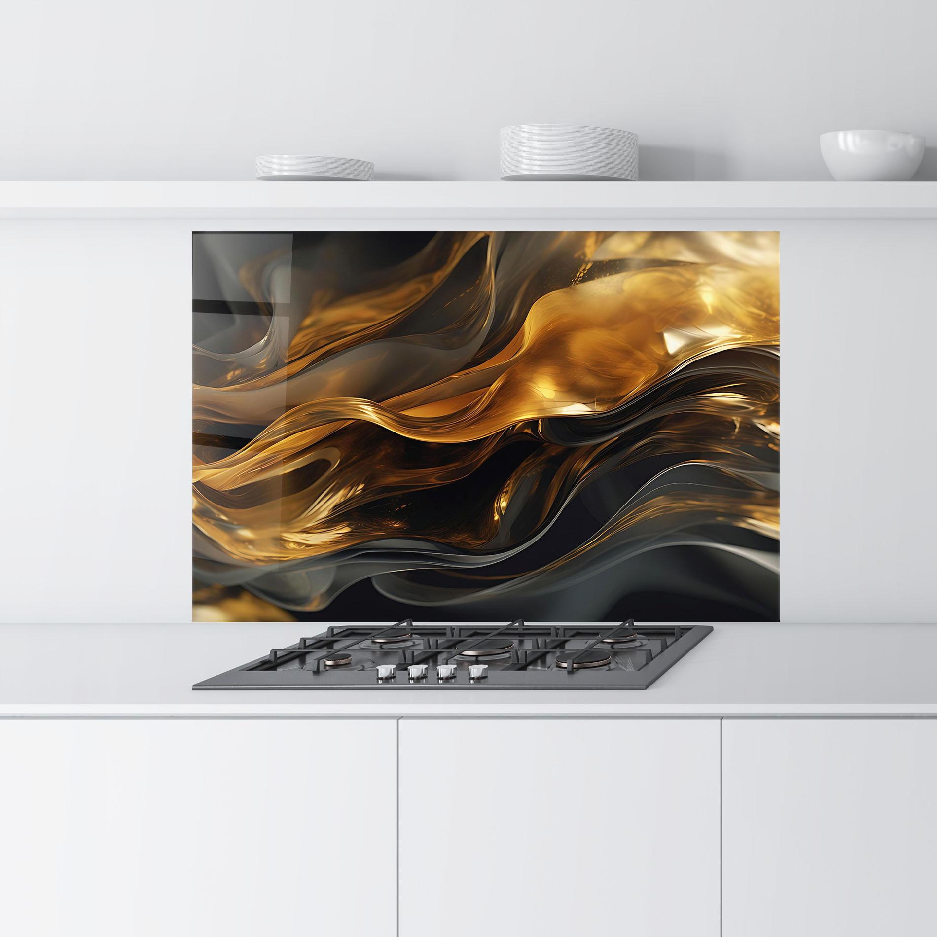 Küchenrückwand Glas Gold With Black Wave mockup 9