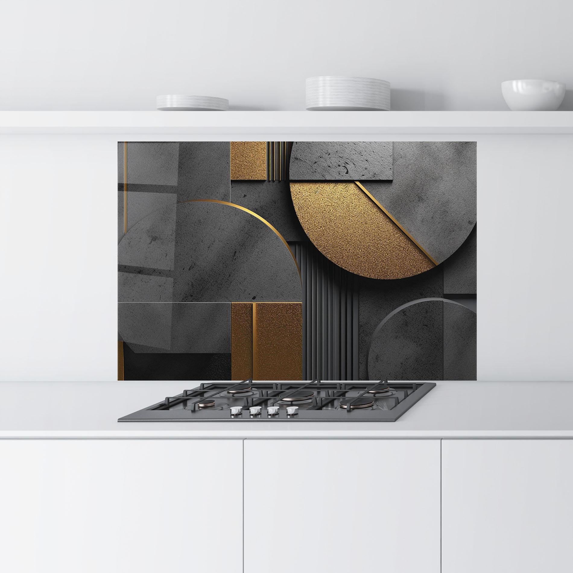Küchenrückwand Glas Gold With Grey Circle mockup 9