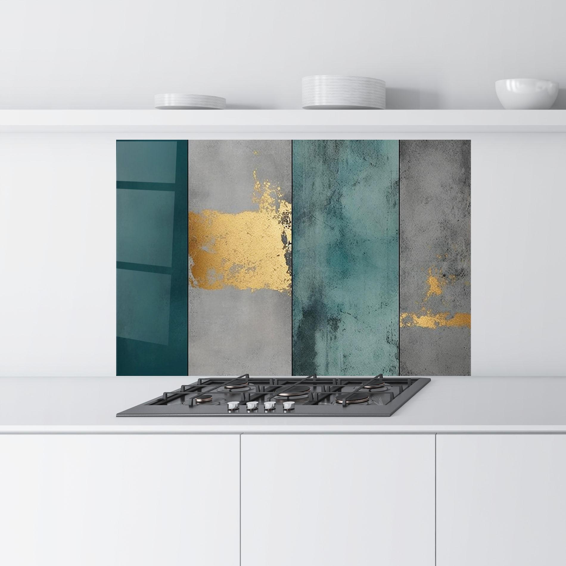 Küchenrückwand Glas Green Colors With Gold mockup 9