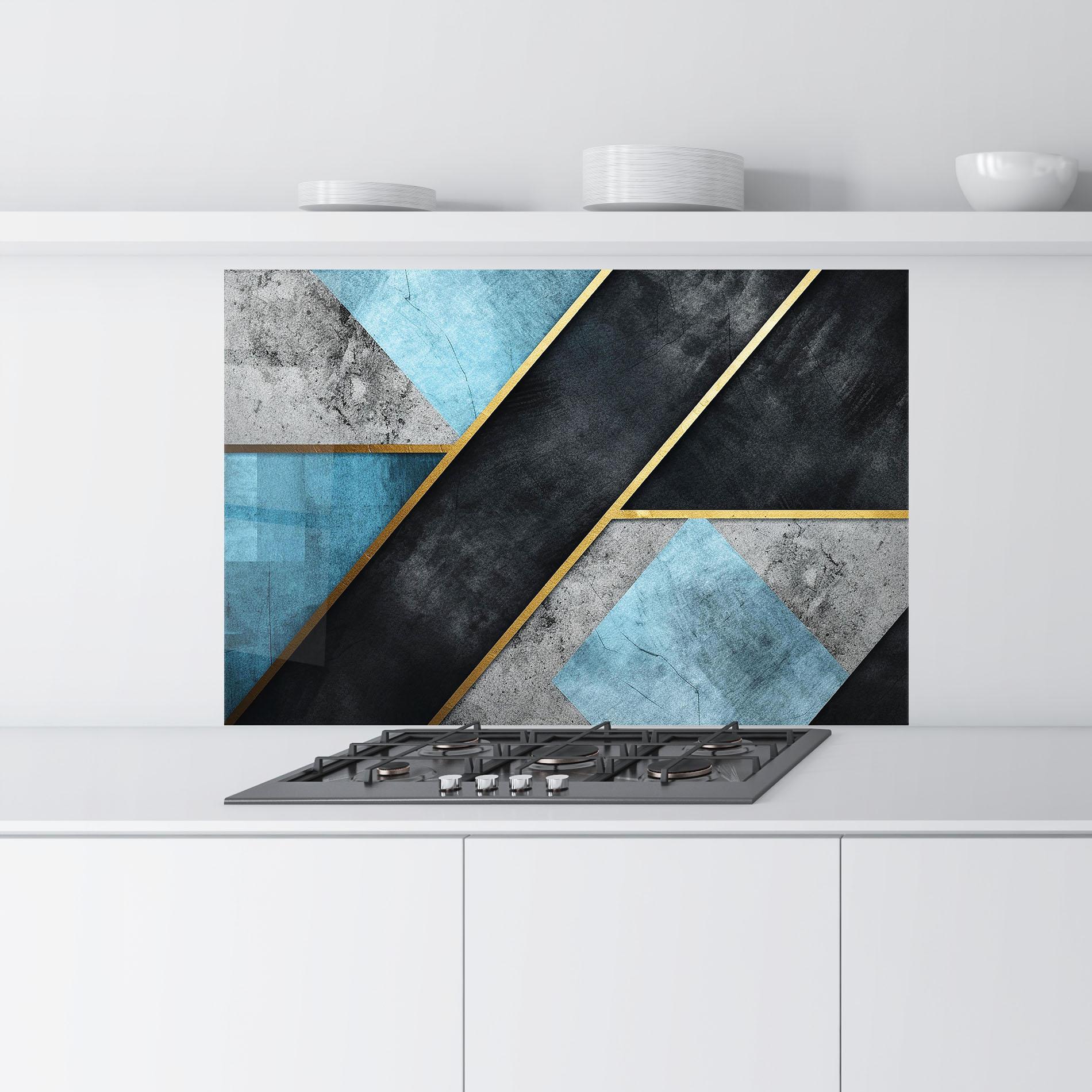 Küchenrückwand Glas Grey With Blue Painting mockup 9