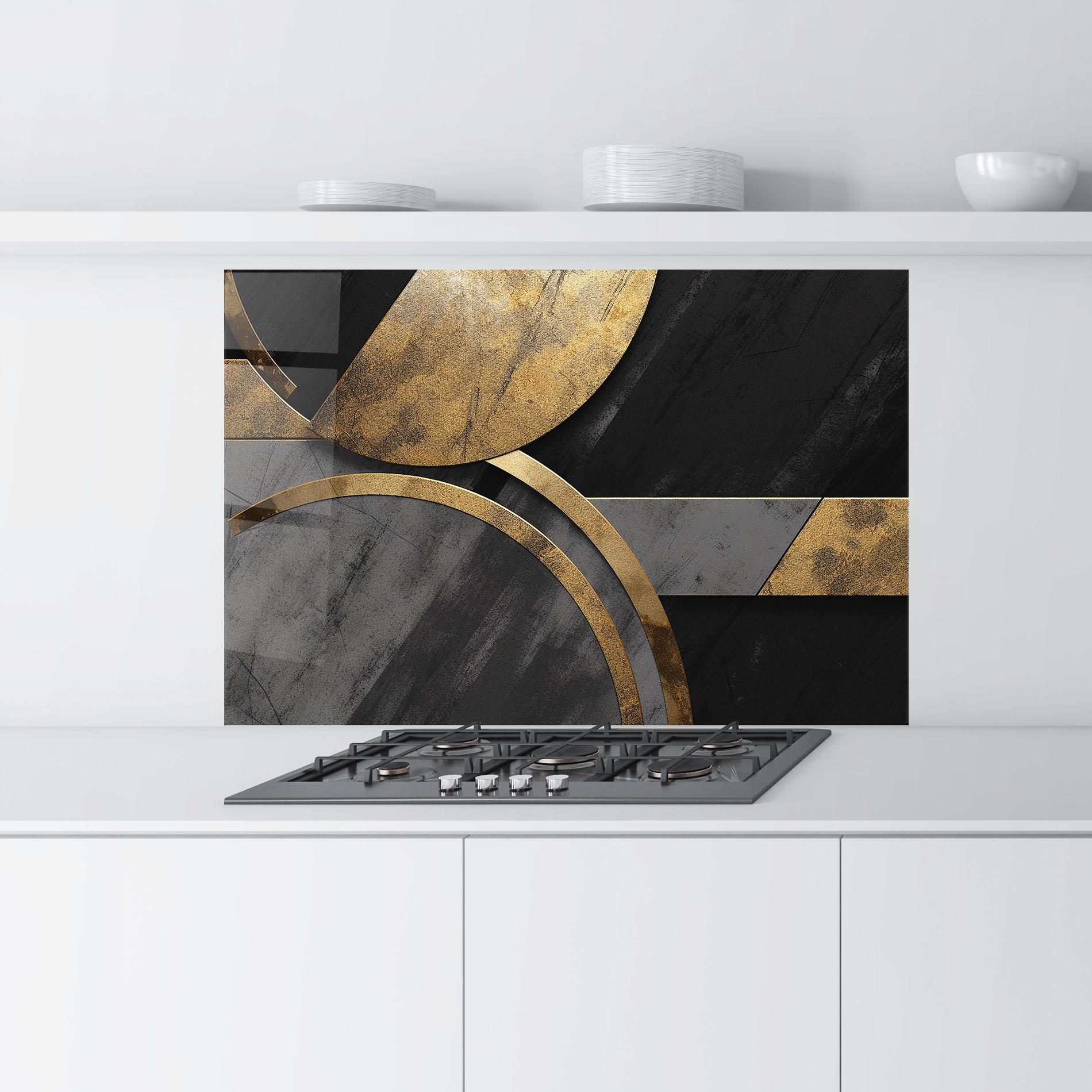 Küchenrückwand Glas Grey With Gold Painting mockup 9