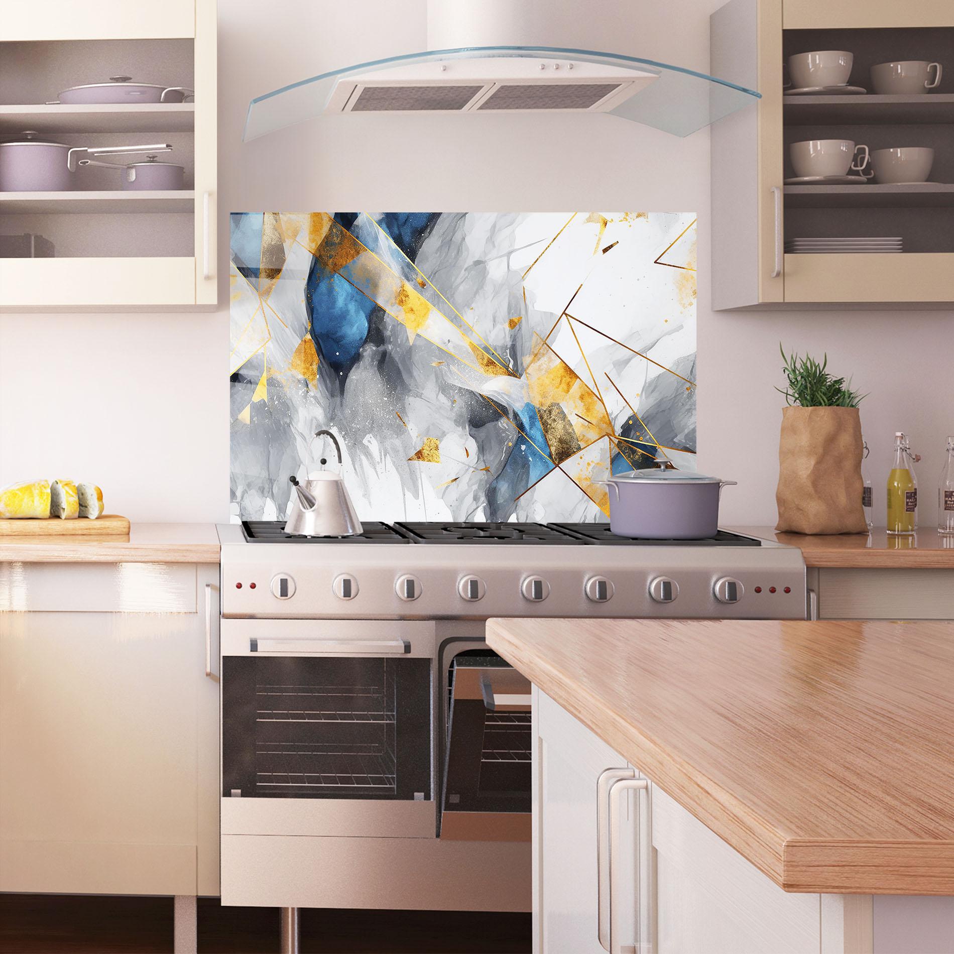 Küchenrückwand Glas Abstract Gold Blue Pattern mockup 1