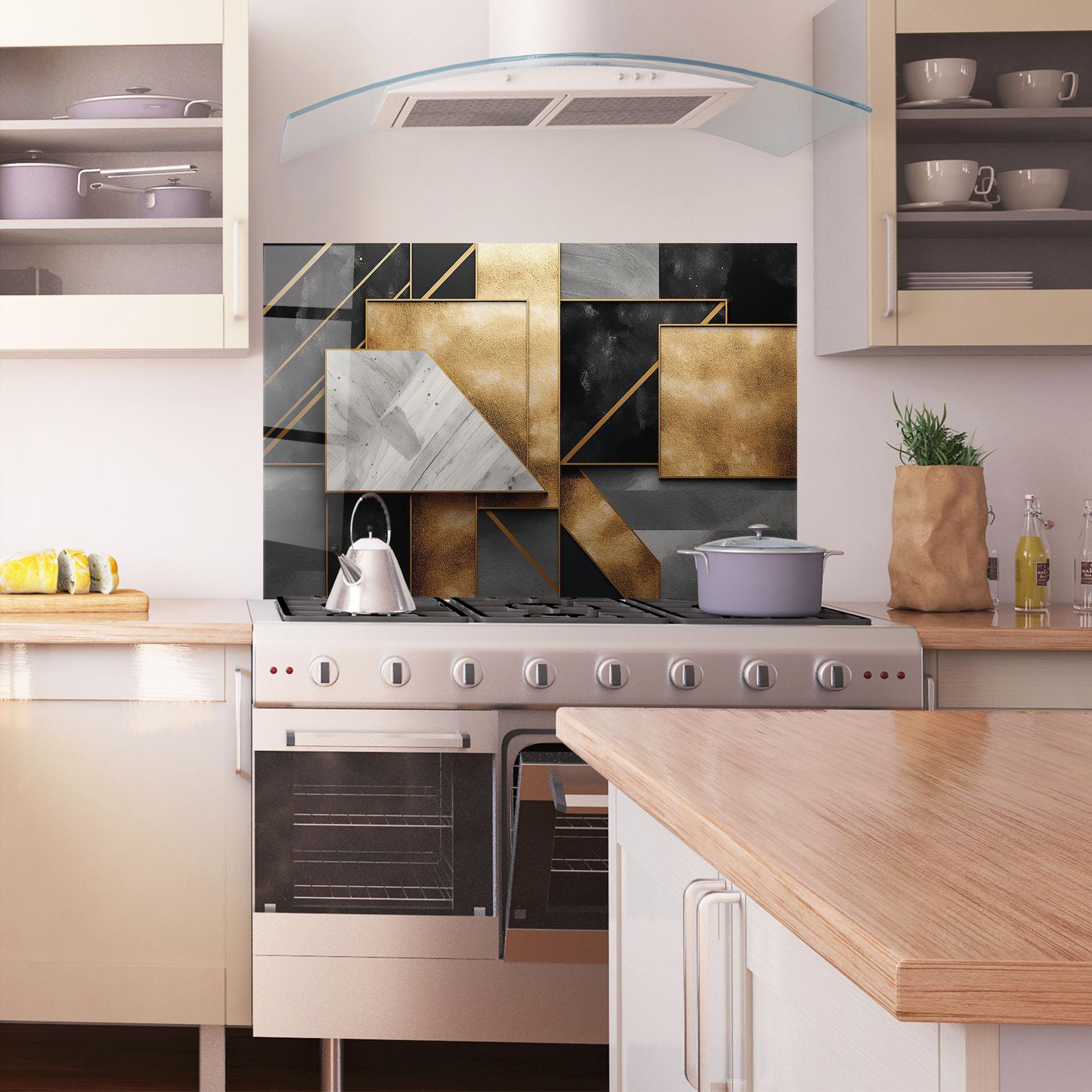 Küchenrückwand Glas Abstract Gold Square mockup 1