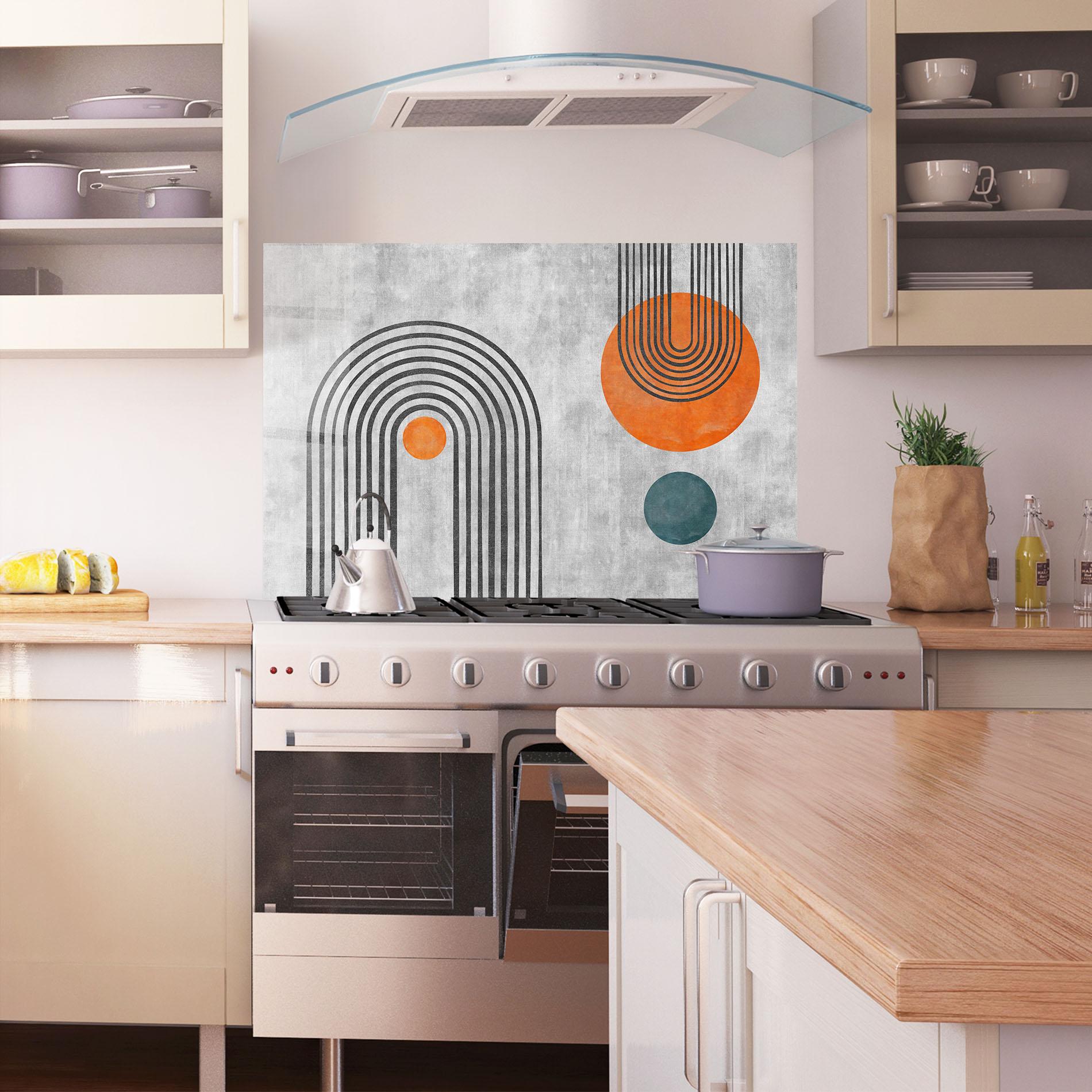 Küchenrückwand Glas Abstract Orange Circles mockup 1