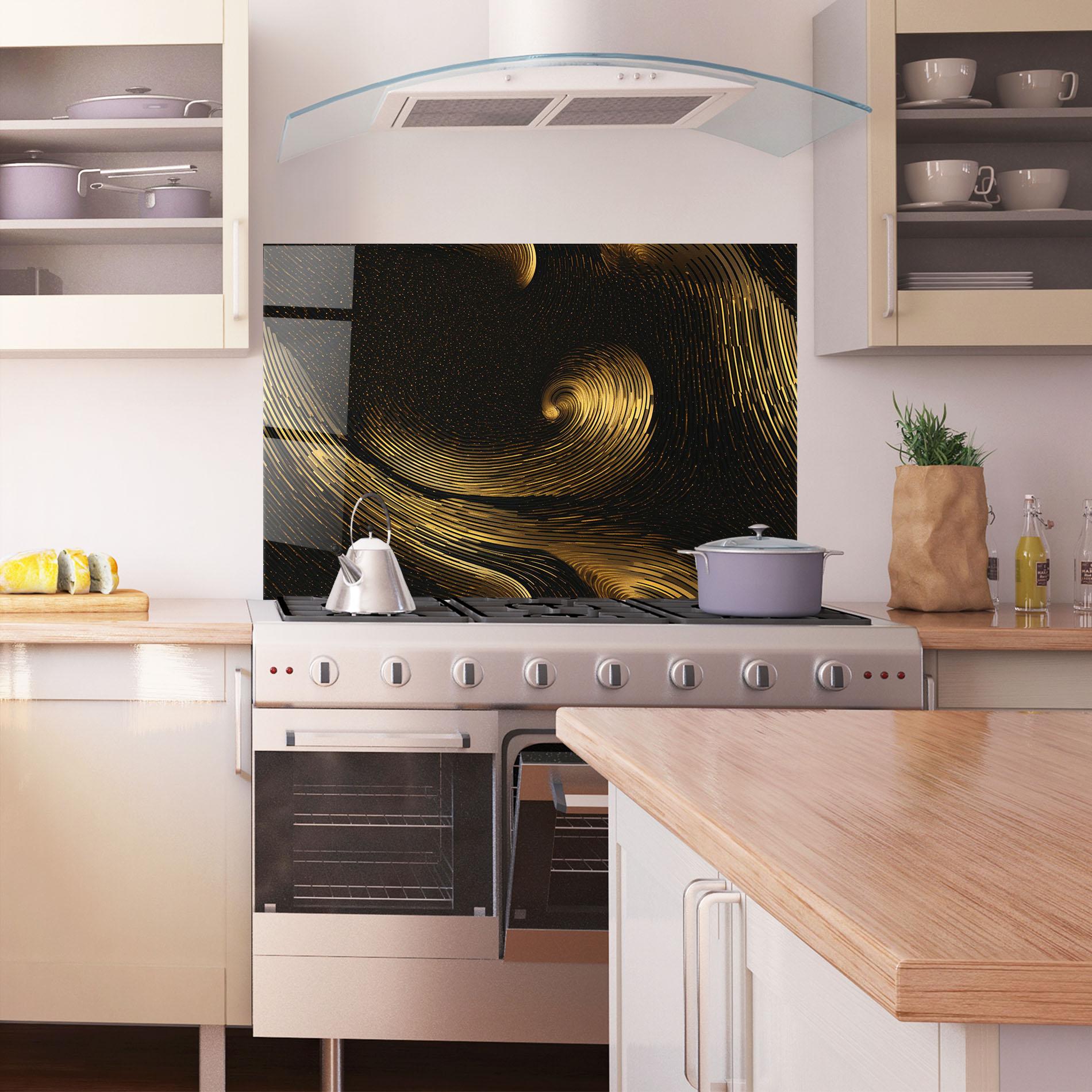 Küchenrückwand Glas Black Painting With Gold mockup 1