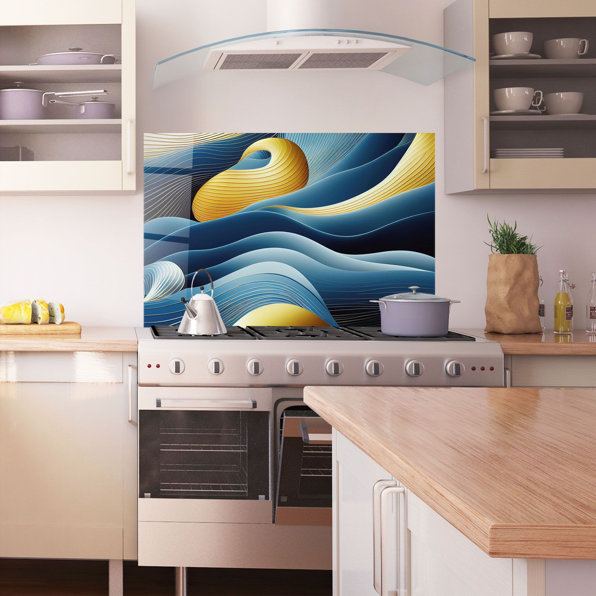 Blue And Gold Wavy Curves mockup 1