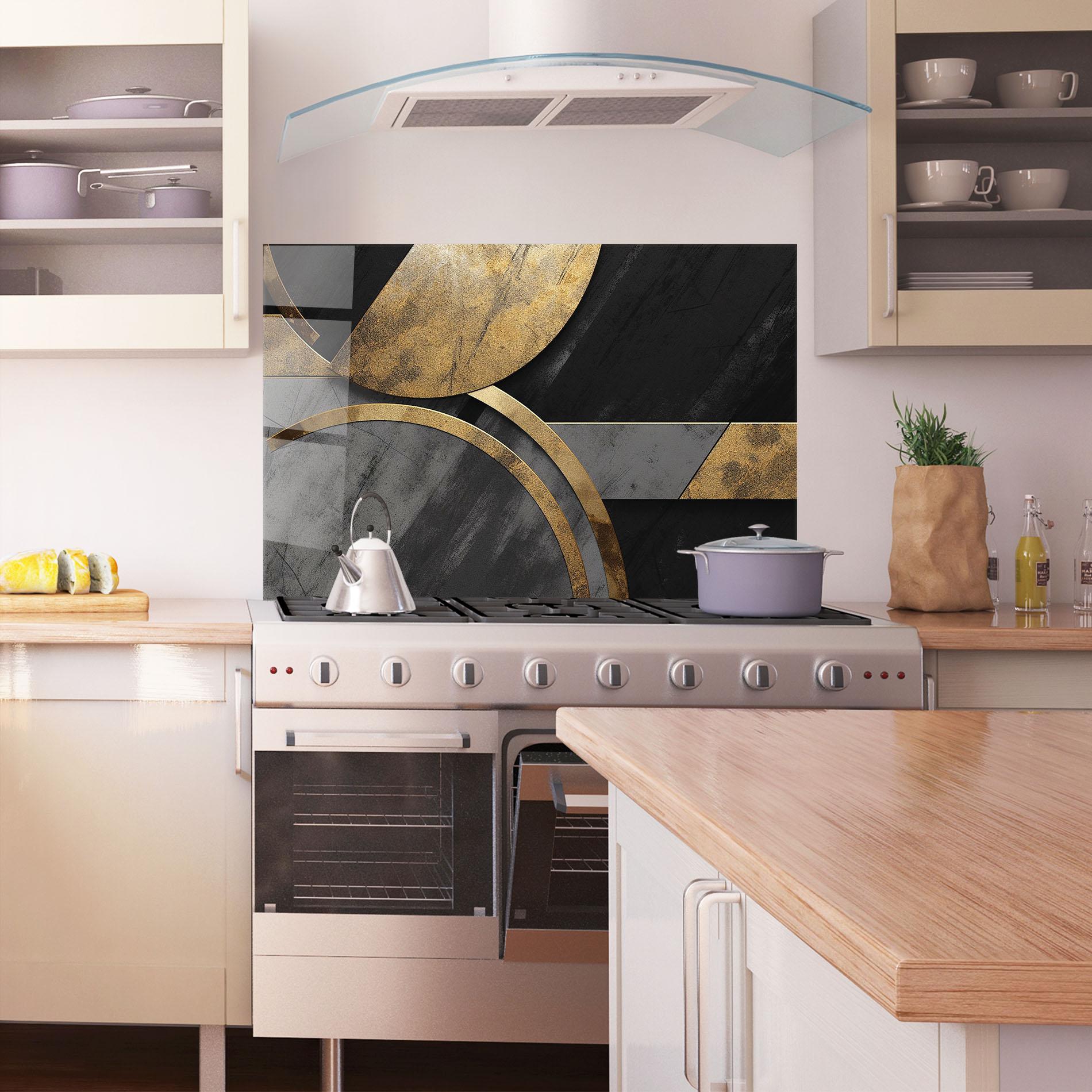 Küchenrückwand Glas Grey With Gold Painting mockup 1