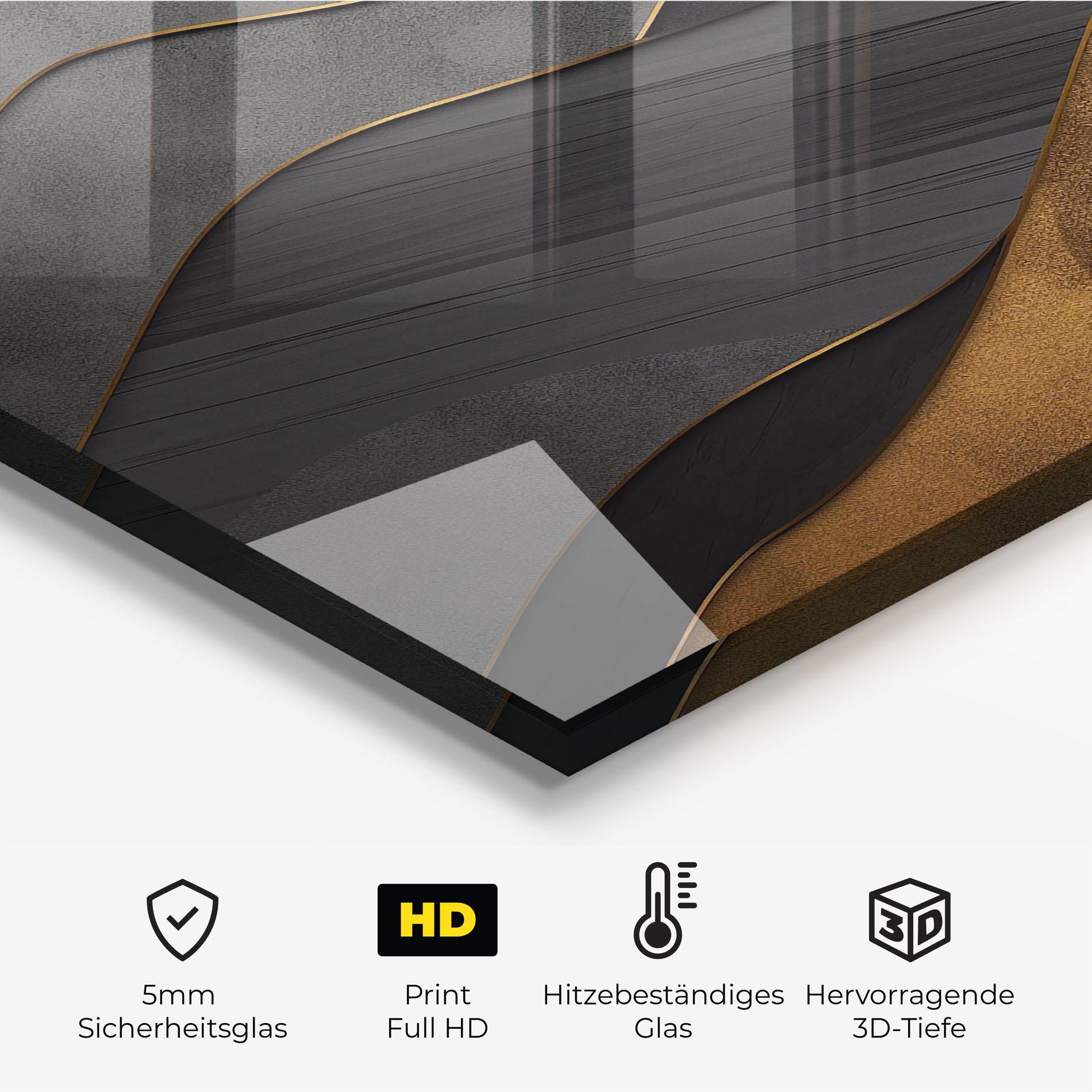 Küchenrückwand Glas Abstract Gold And Grey Waves mockup 2