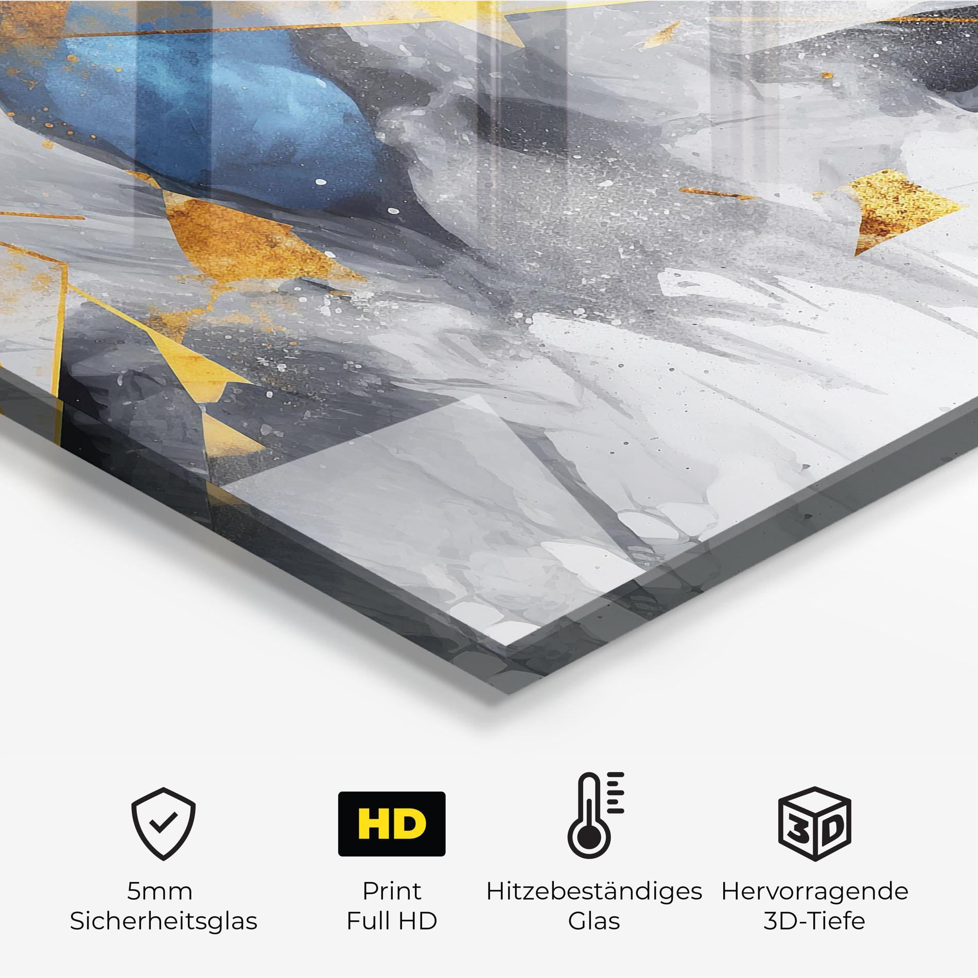 Küchenrückwand Glas Abstract Gold Blue Pattern mockup 2