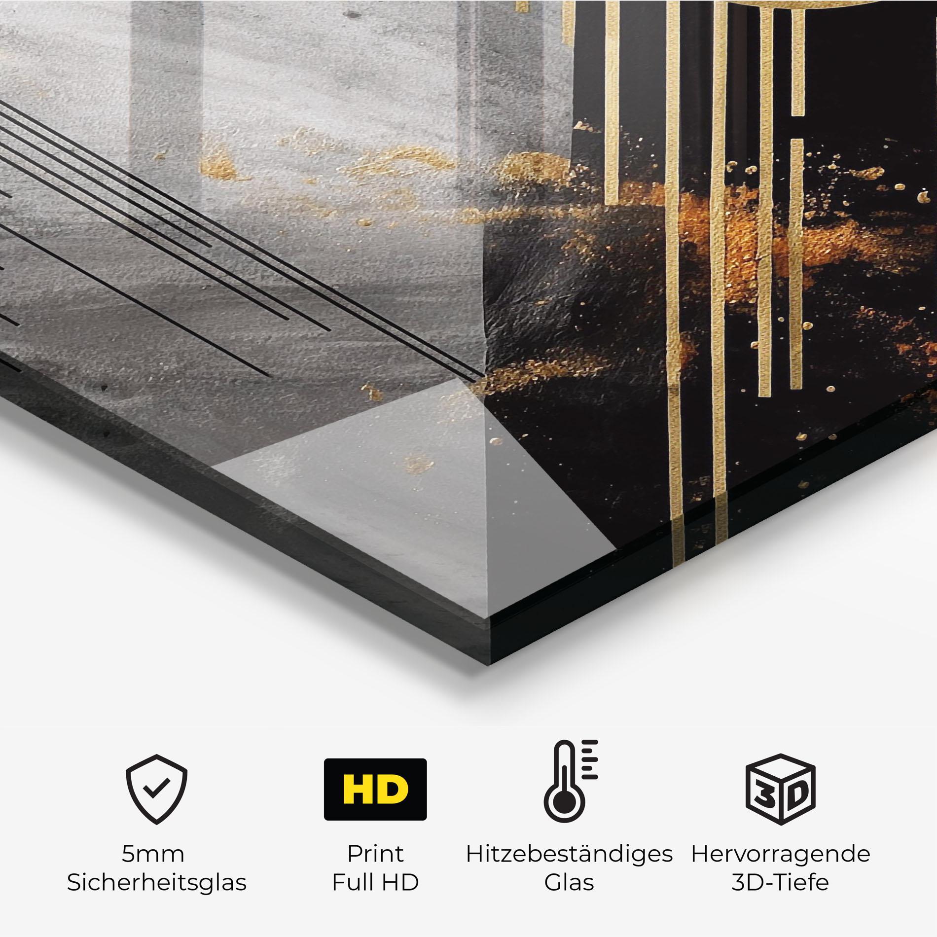 Küchenrückwand Glas Gold Circle With Lines mockup 2