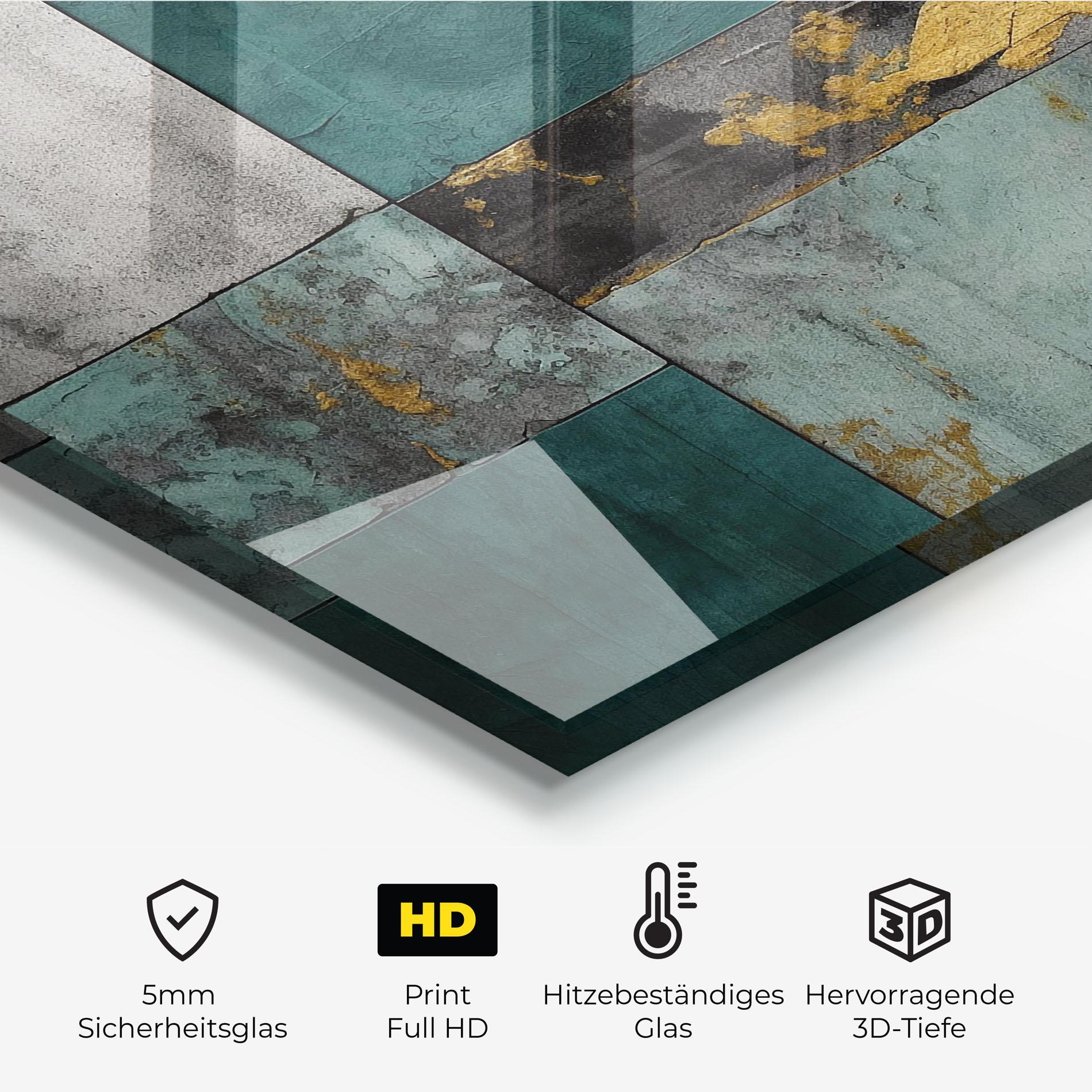 Küchenrückwand Glas Golden Green Painting mockup 2