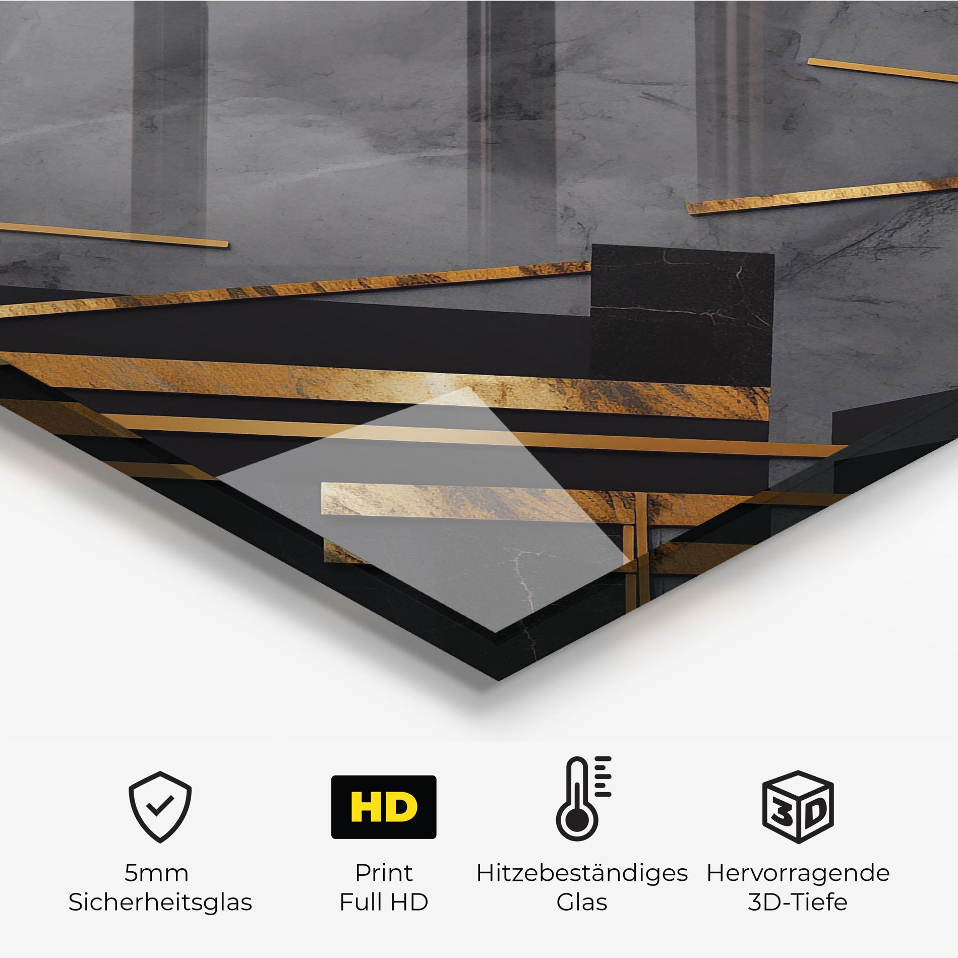 Küchenrückwand Glas Grey Painting With Gold Lines mockup 2