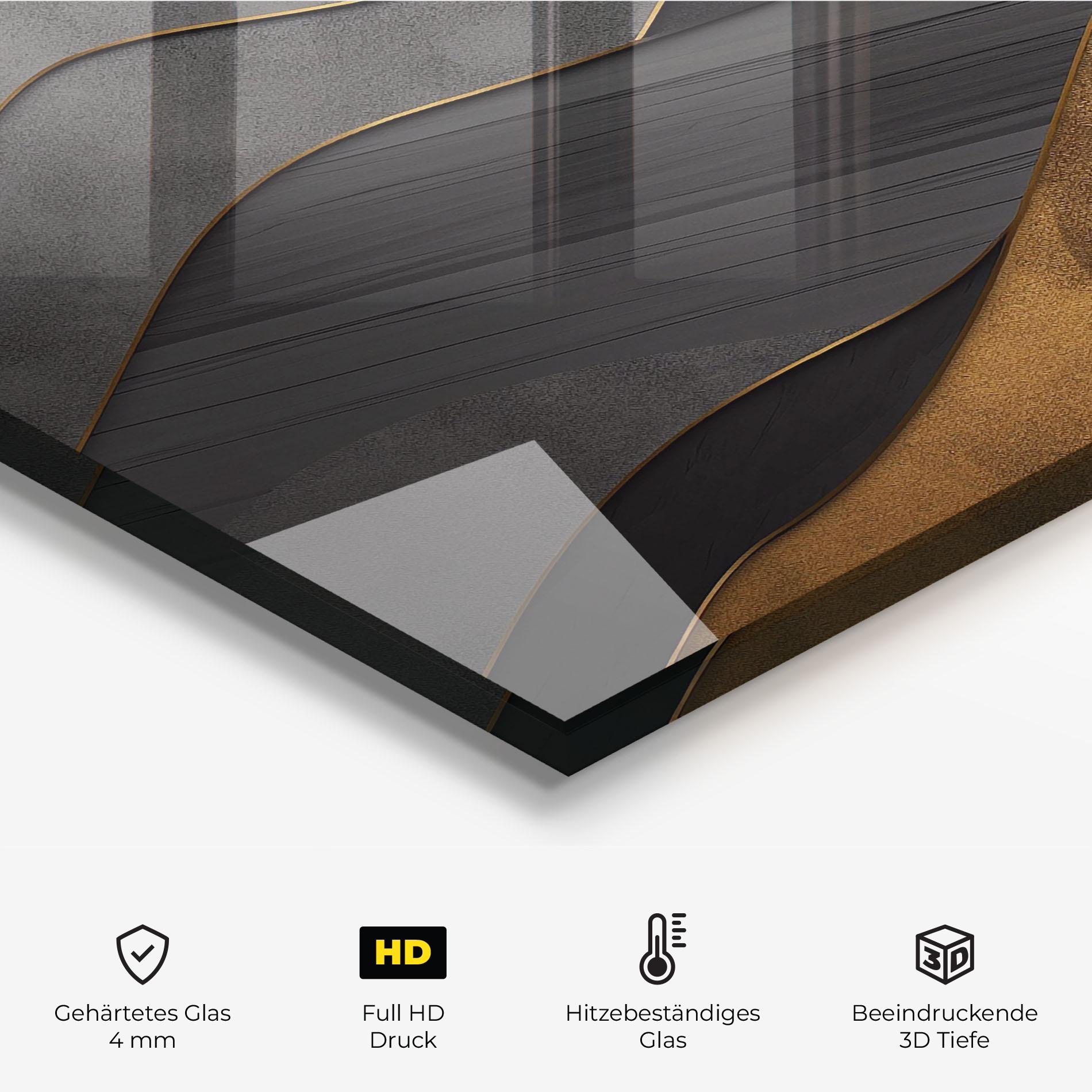 Küchenrückwand Glas Abstract Gold And Grey Waves mockup 2