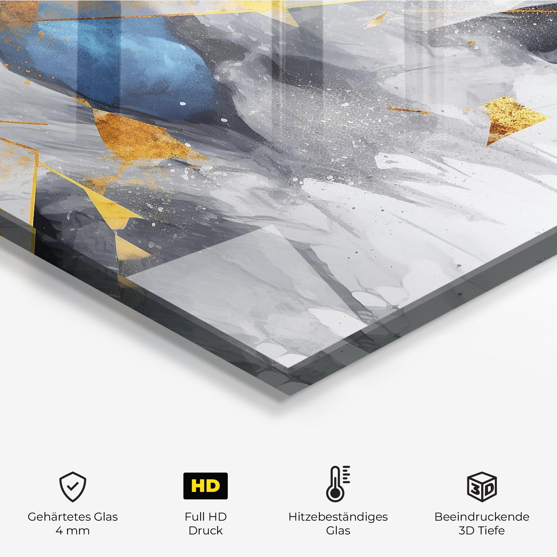 Küchenrückwand Glas Abstract Gold Blue Pattern mockup 2